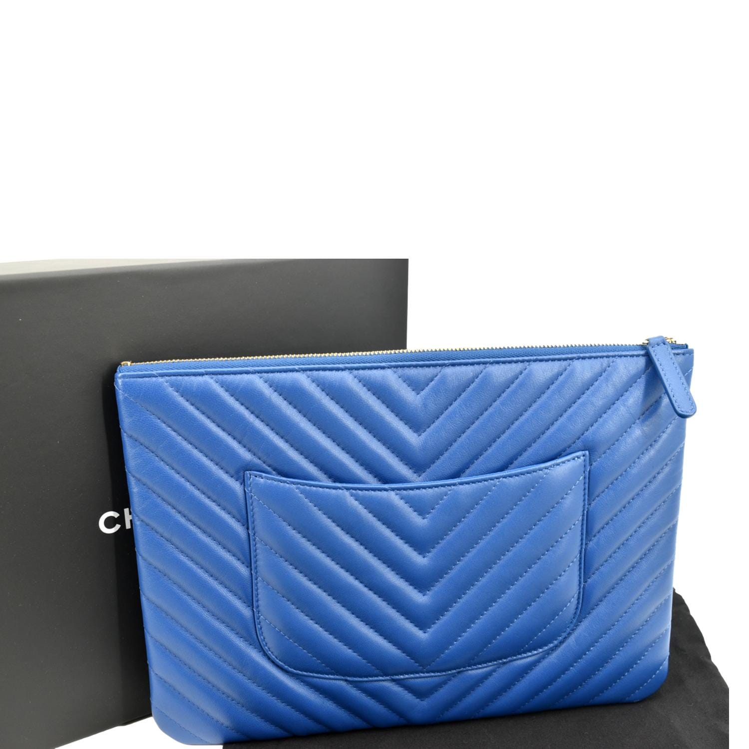 Chanel O Chevron Leather Blue Travel Bag