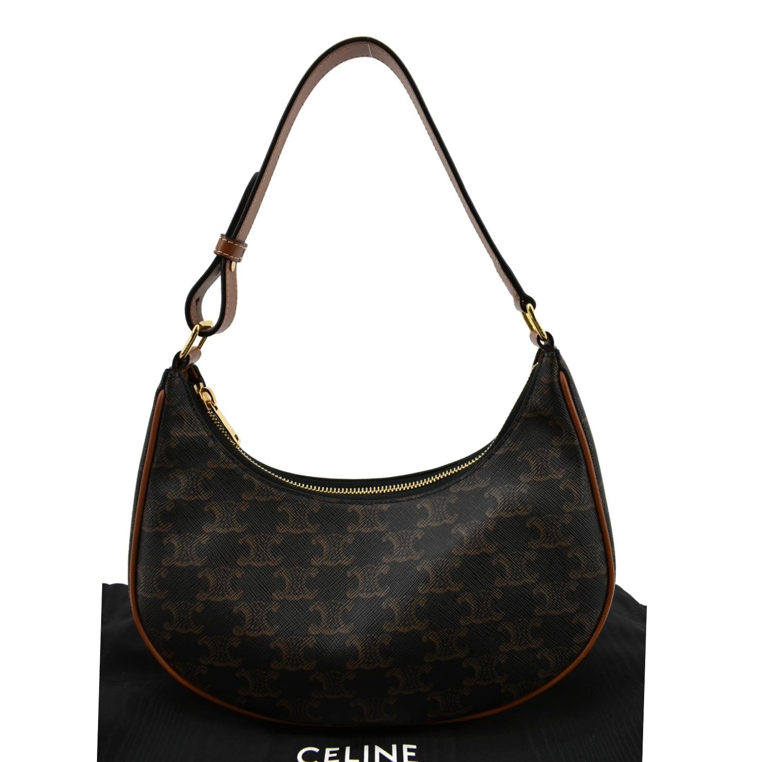 Ava Triomphe Calfskin Hobo Bag Canvas Brown Travel Bag