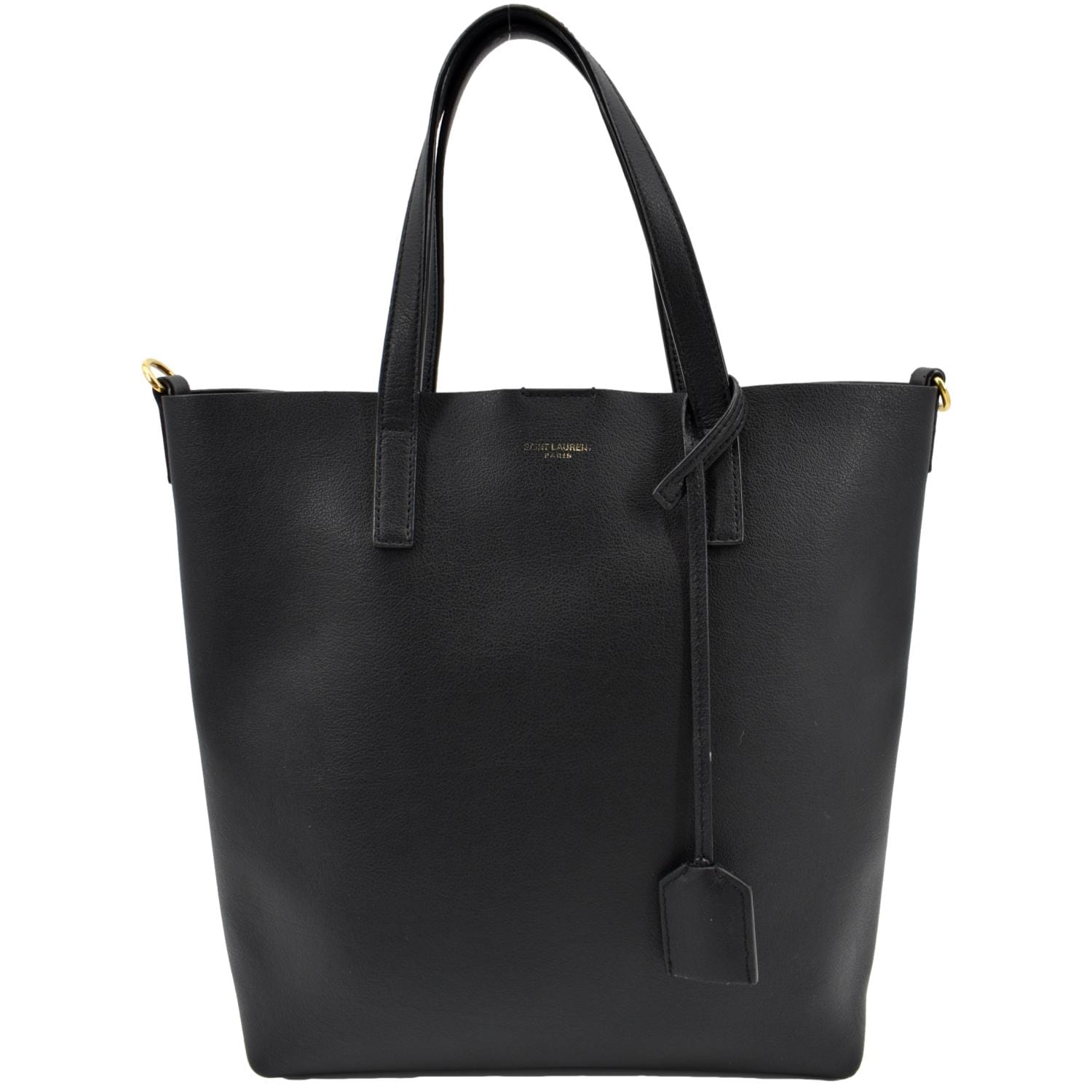 YSL Saint Laurent Yves Supple Shopping Tote Bag Leather Black Toy