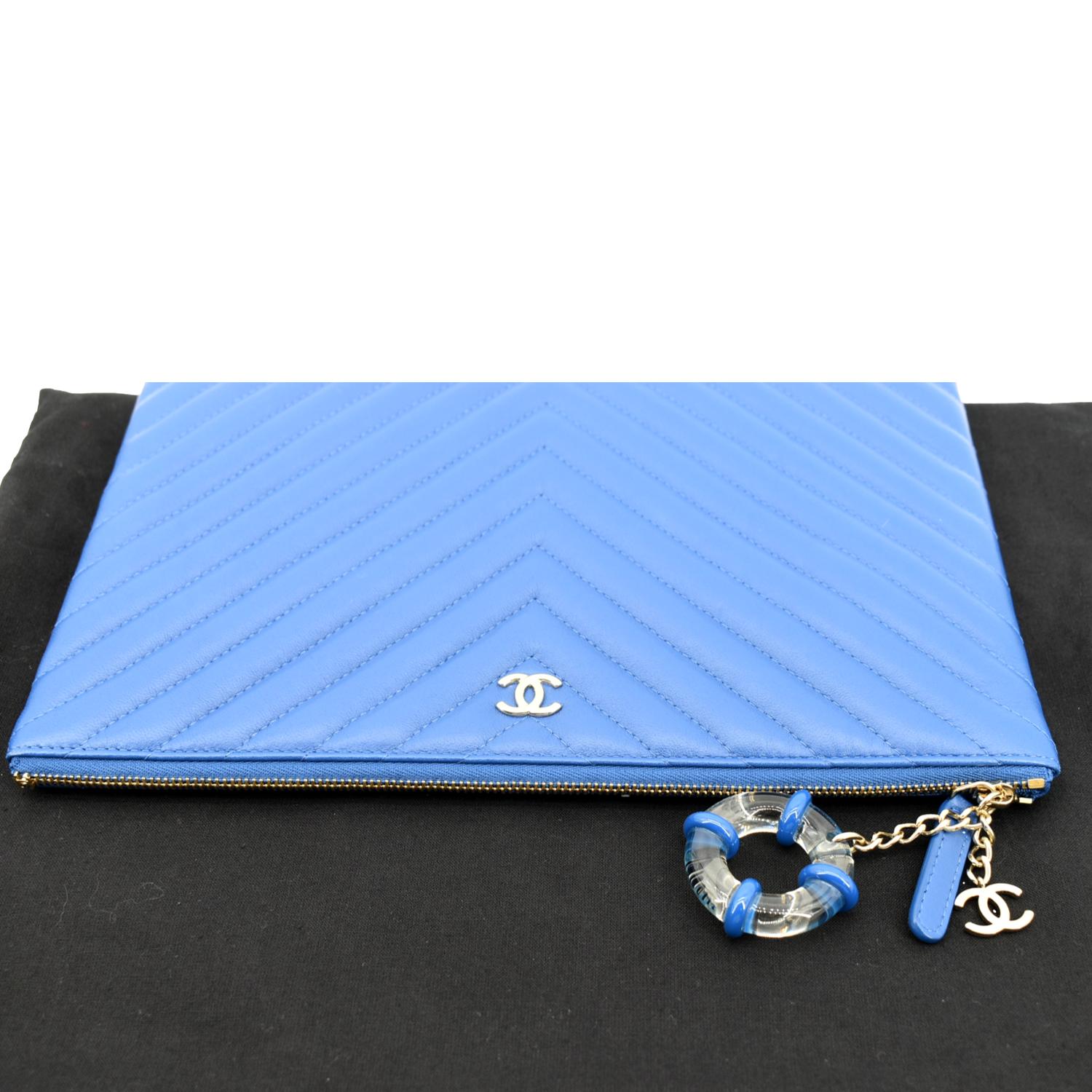 Chanel O Chevron Leather Blue Travel Bag