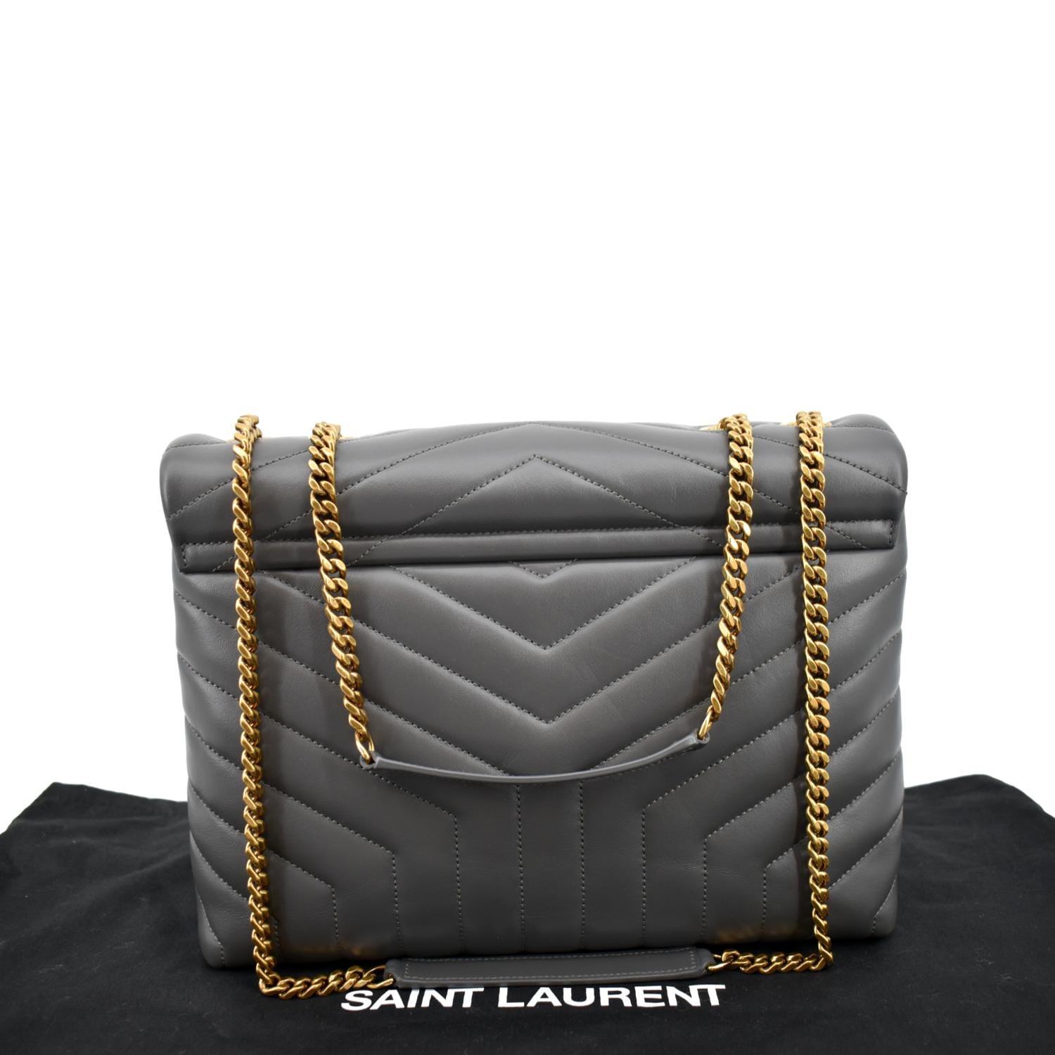 YSL Saint Laurent Saint Loulou Chain Shoulder Bag Dark Gray Leather Matelasse