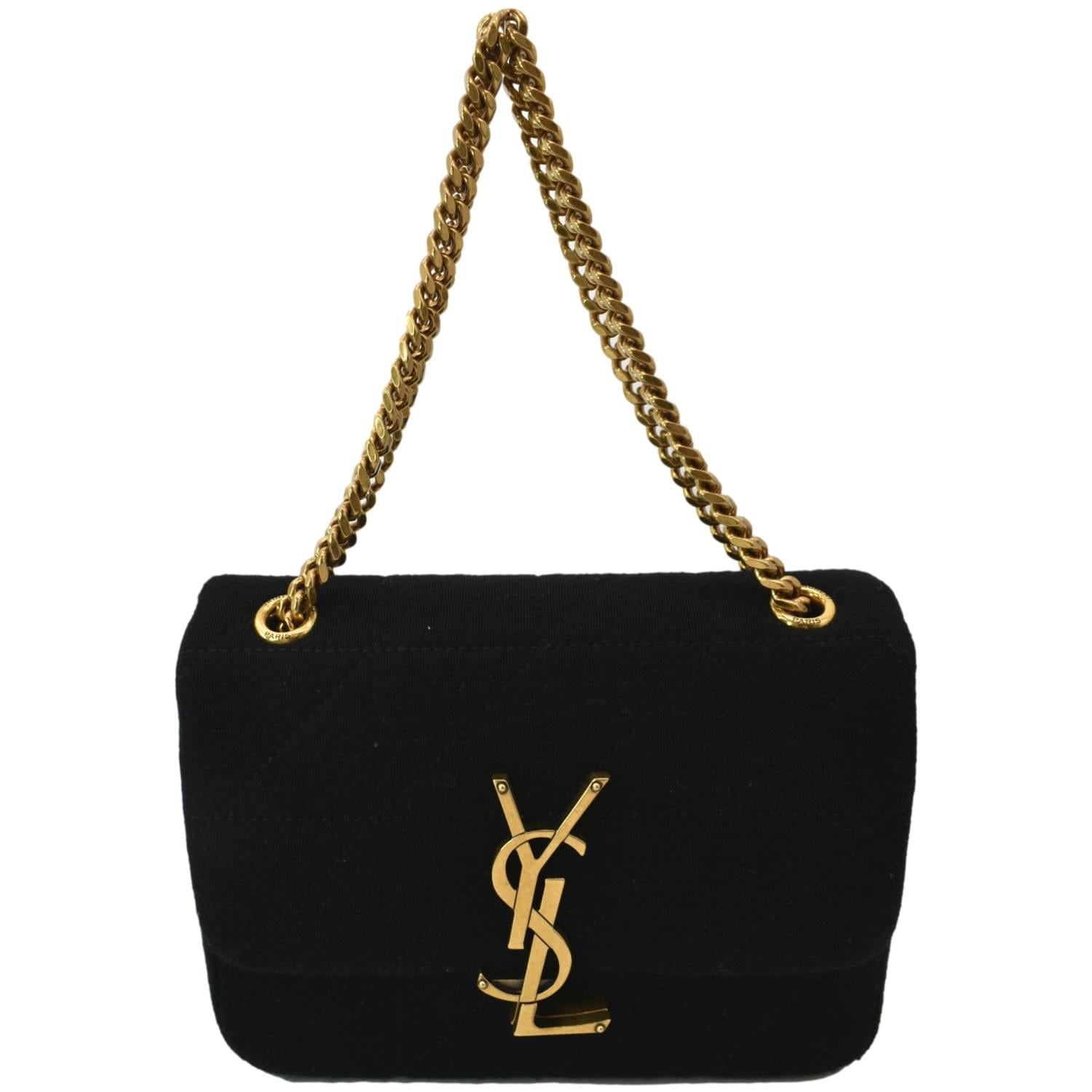 YSL Saint Laurent Yves Jamie Carre Rive Gauche Wool Bag Black Mini Chain Shoulder Bag