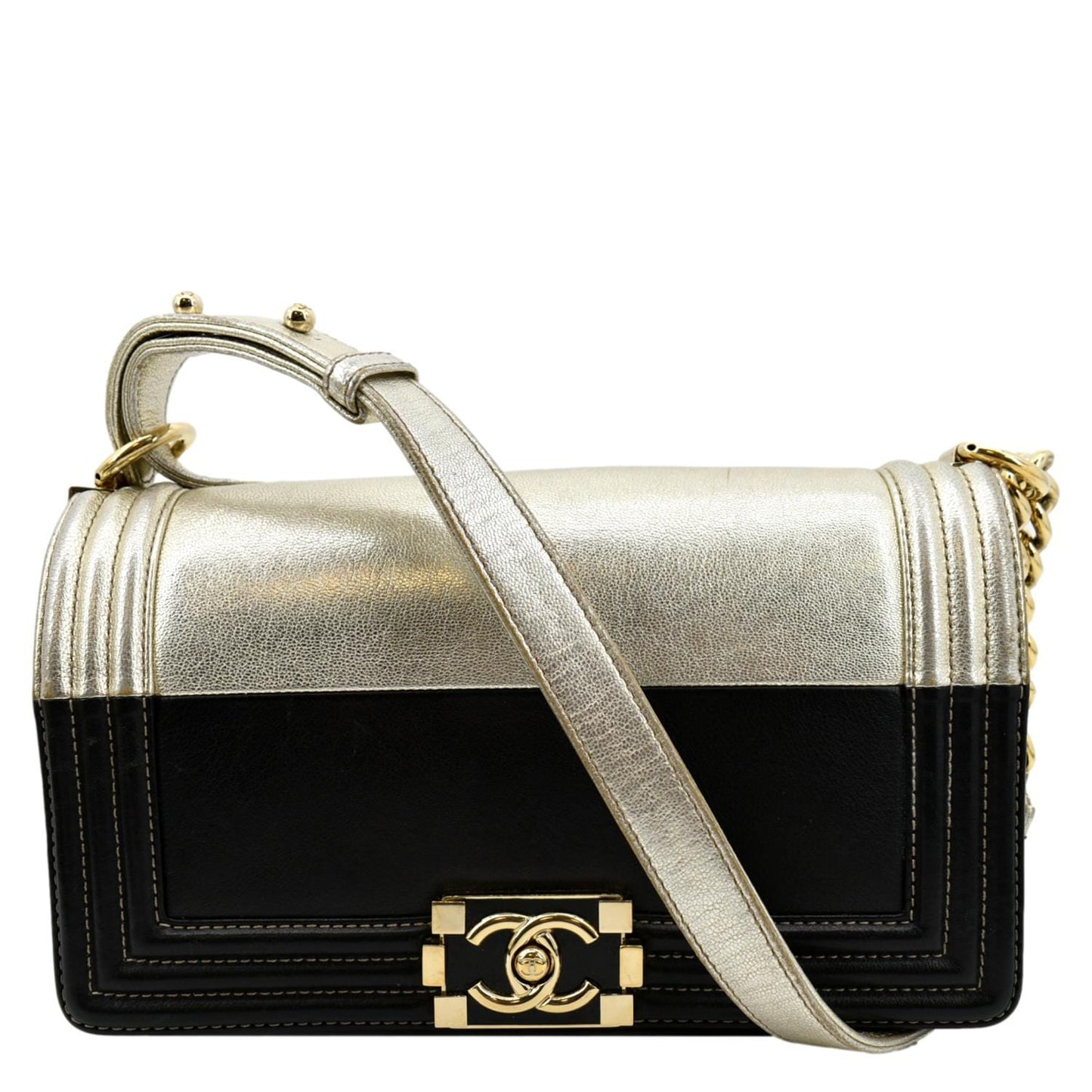 Chanel Boy Bicolor Leather Black Gold Travel Bag