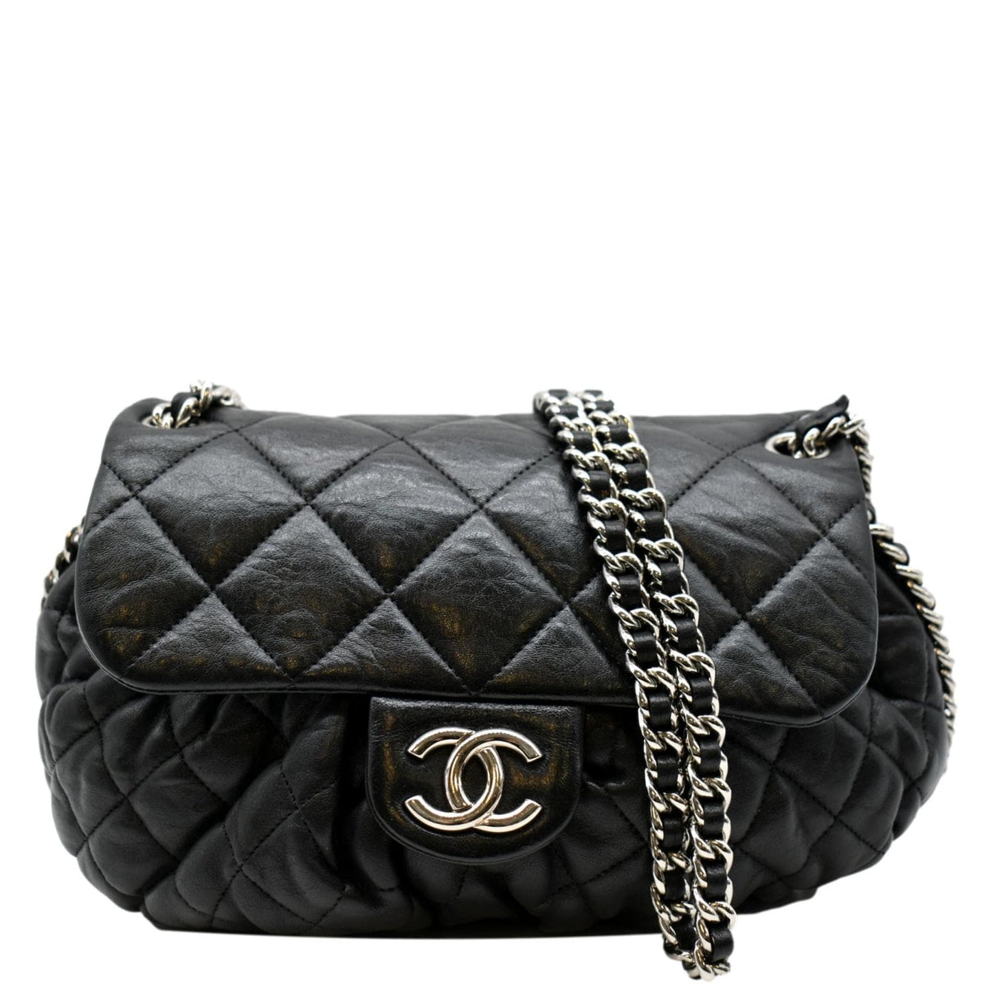 Chanel CC Around Flap Quilted Leather Black Travel Bag