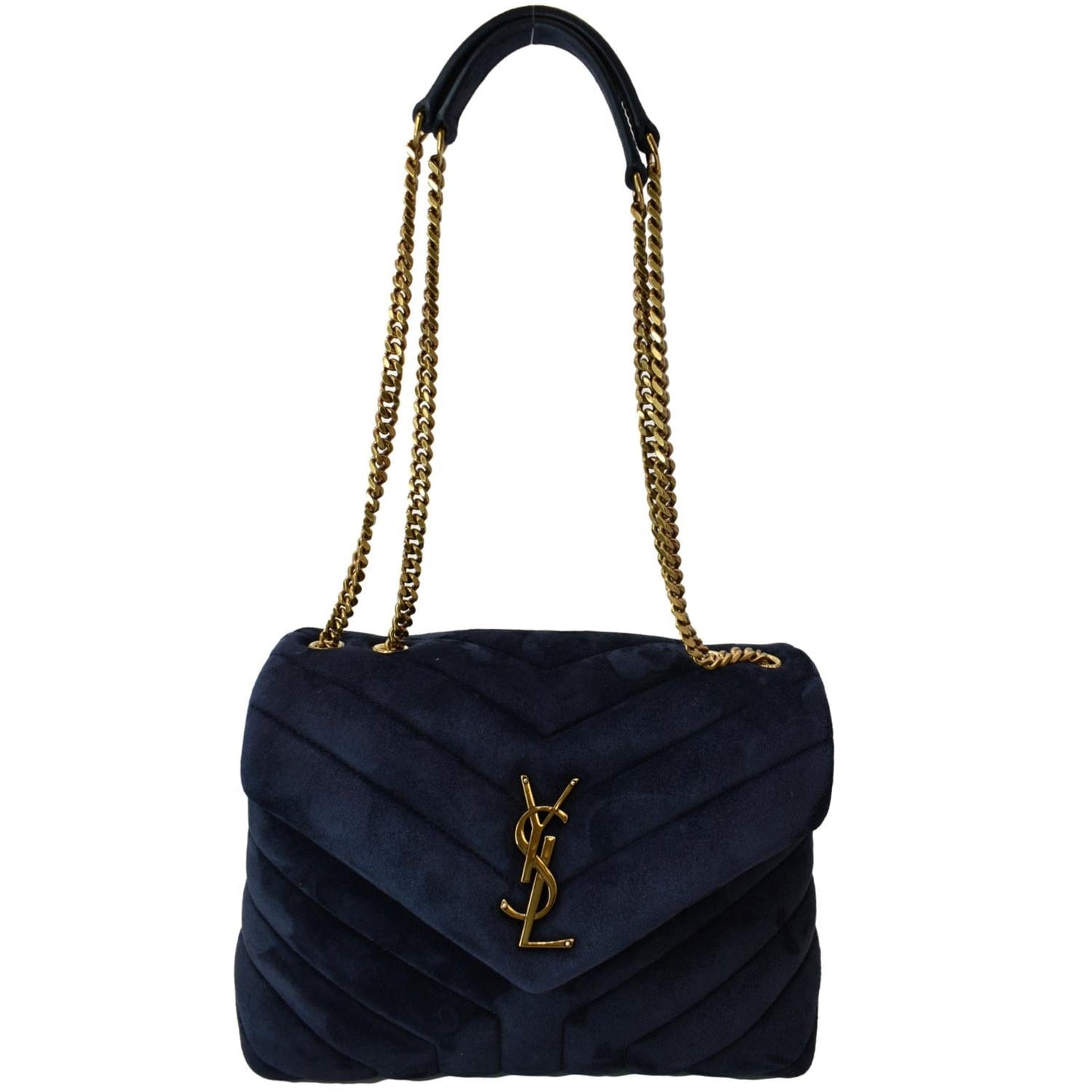 YSL Saint Laurent Yves Loulou Velvet Shoulder Bag Blue Small