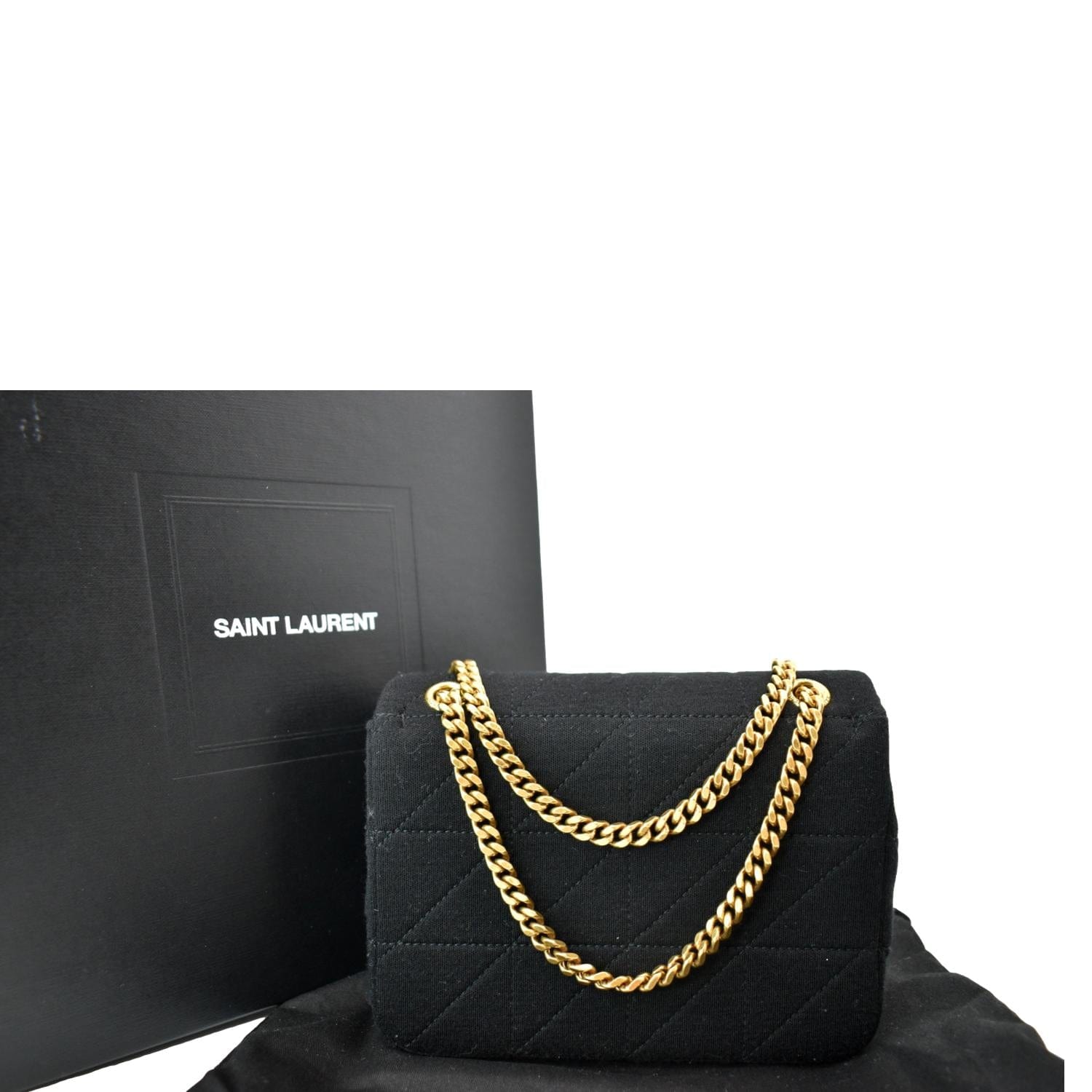 YSL Saint Laurent Yves Jamie Carre Rive Gauche Wool Bag Black Mini Chain Shoulder Bag