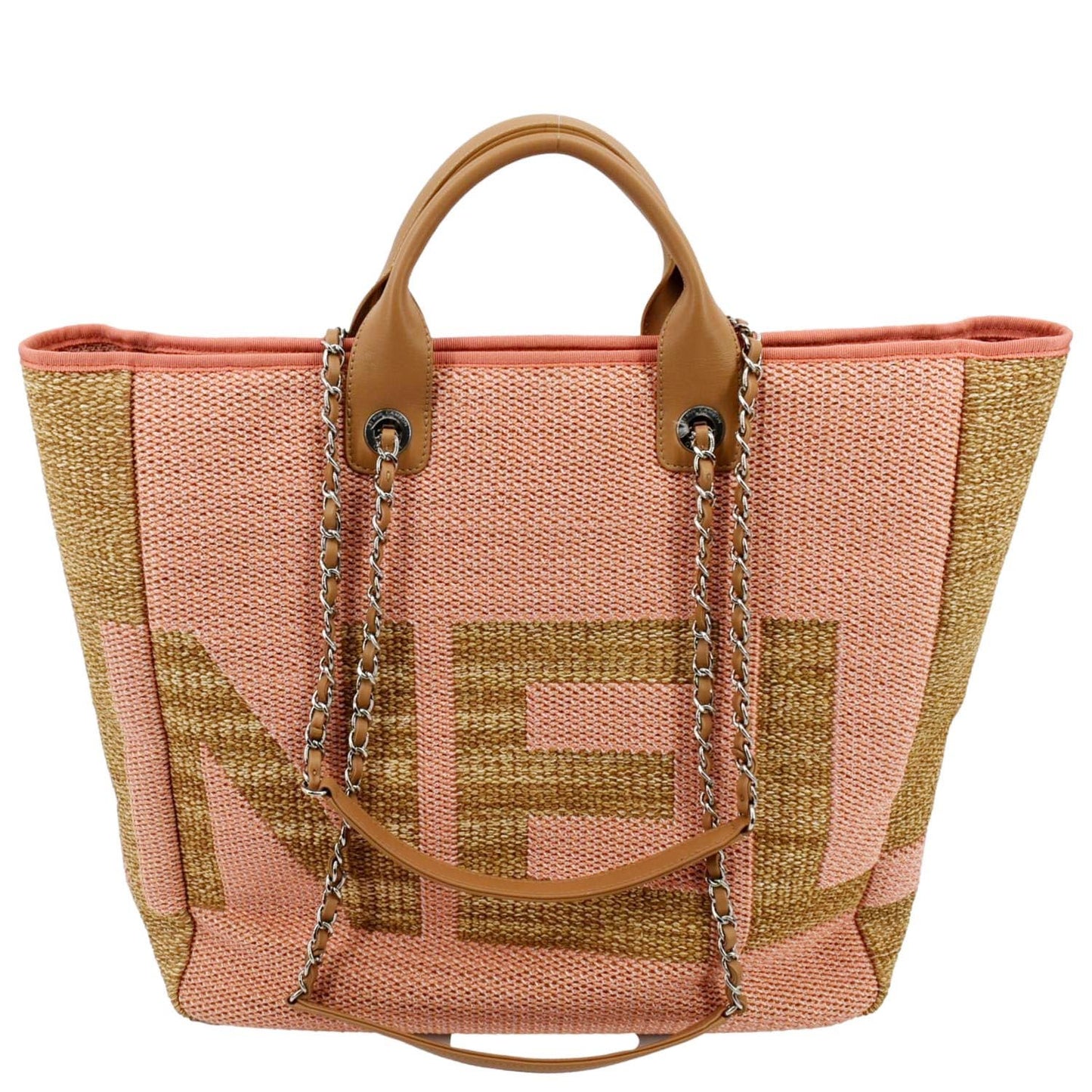 Chanel Deauville Raffia Shopping Pink Travel Bag
