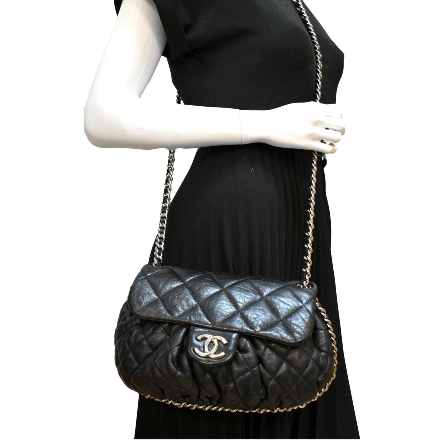 Chanel CC Around Flap Quilted Leather Black Travel Bag