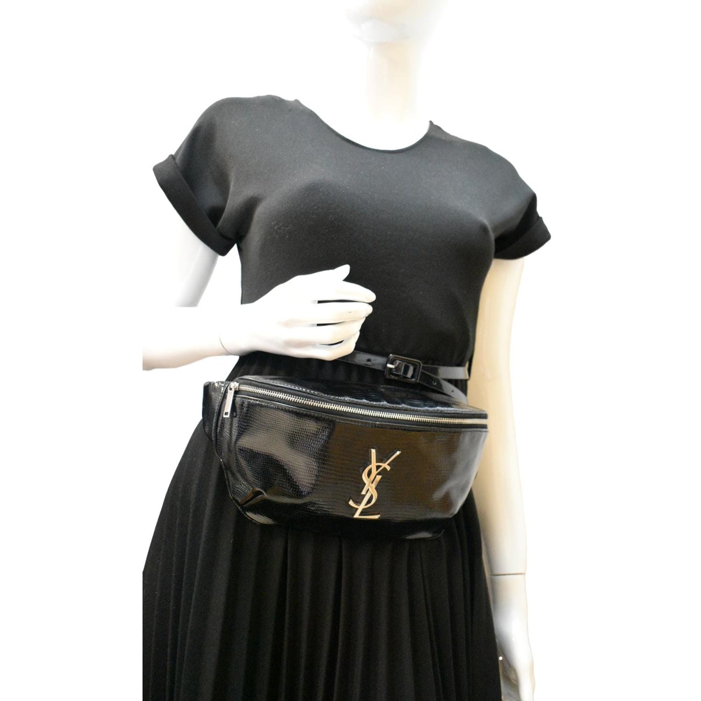 YSL Saint Laurent Yves Belt Bag Leather Patent Black