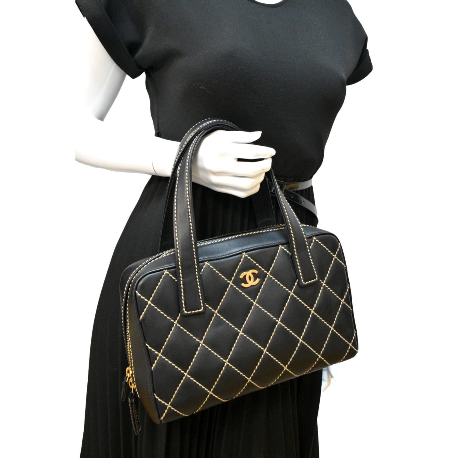 Chanel CC Wild Stitch Leather Calfskin Black Travel Bag