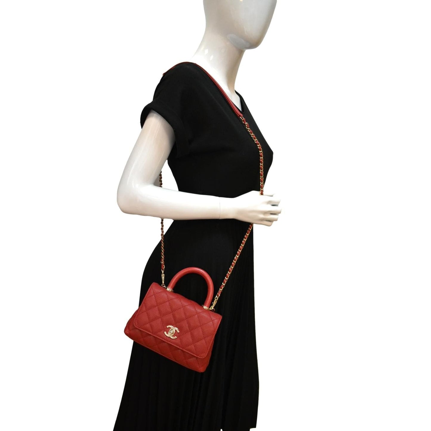 Chanel Coco Extra Top Handle Caviar Leather Red Travel Bag