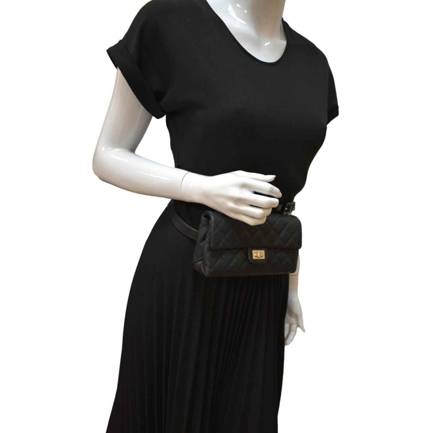 Chanel Reissue Flap Grained Waist Belt Leather Black