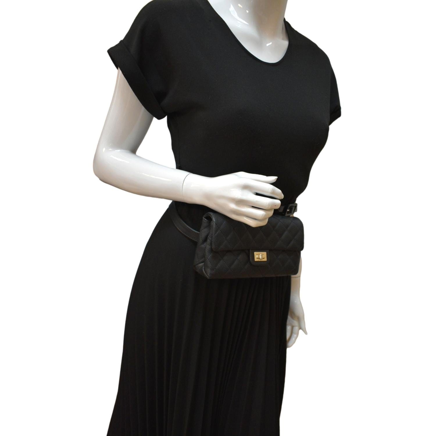 Chanel Reissue Flap Grained Waist Belt Leather Black
