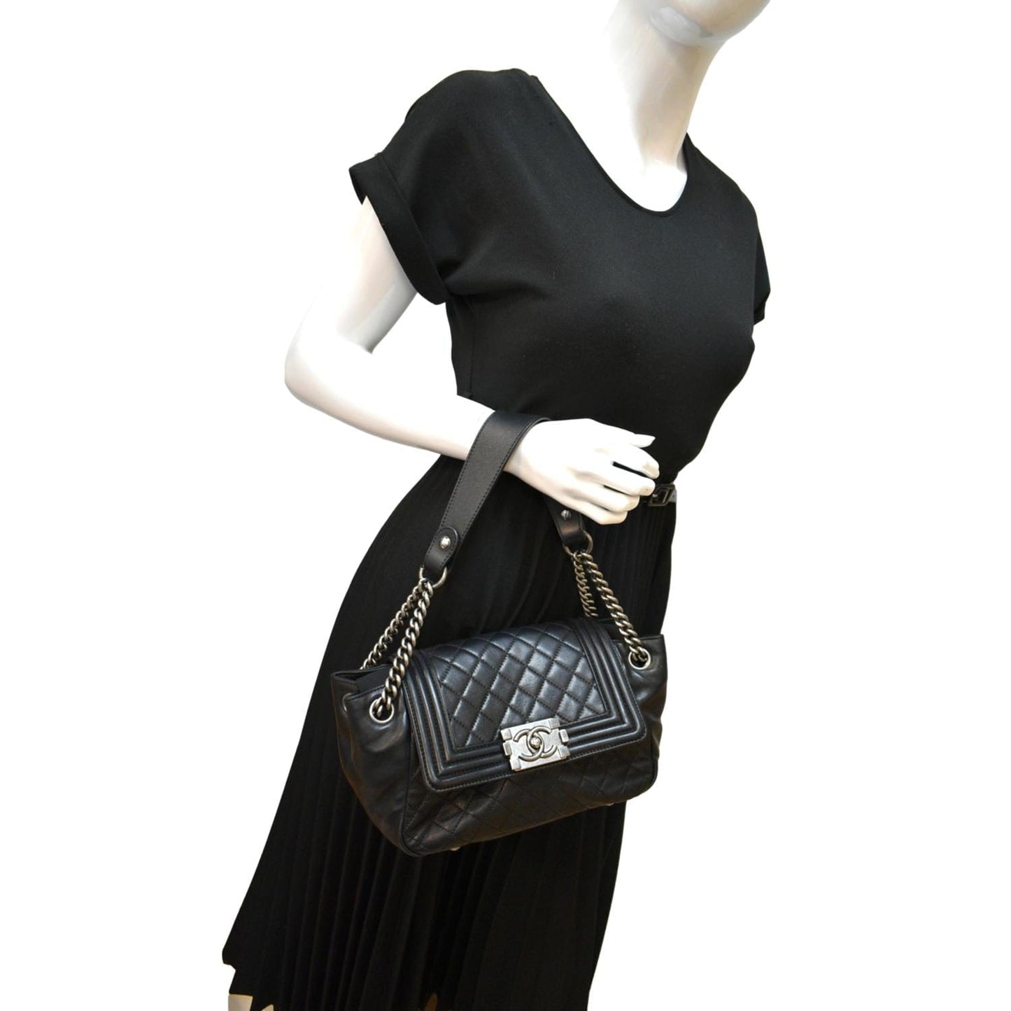Chanel Boy Shopping Leather Black Travel Bag