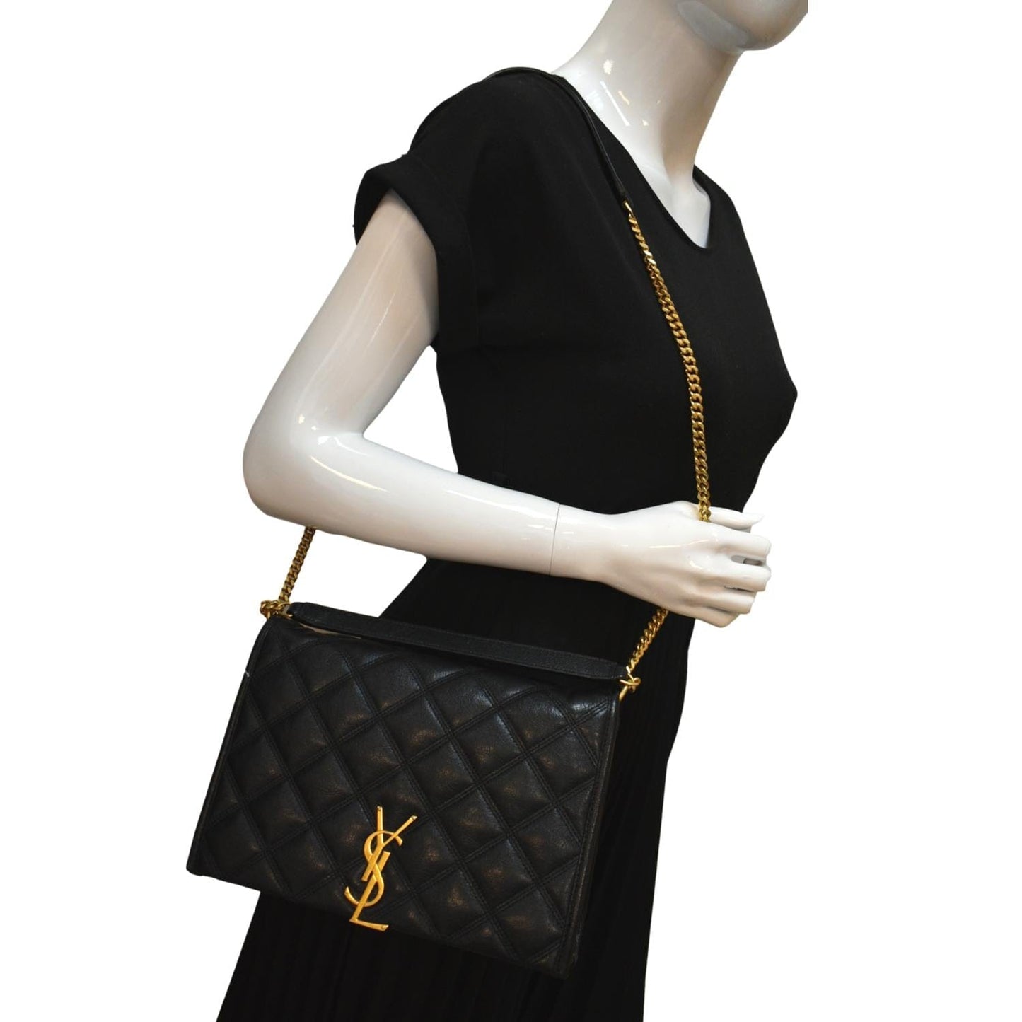 YSL Saint Laurent Yves Becky Shoulder Bag Leather Quilted Black
