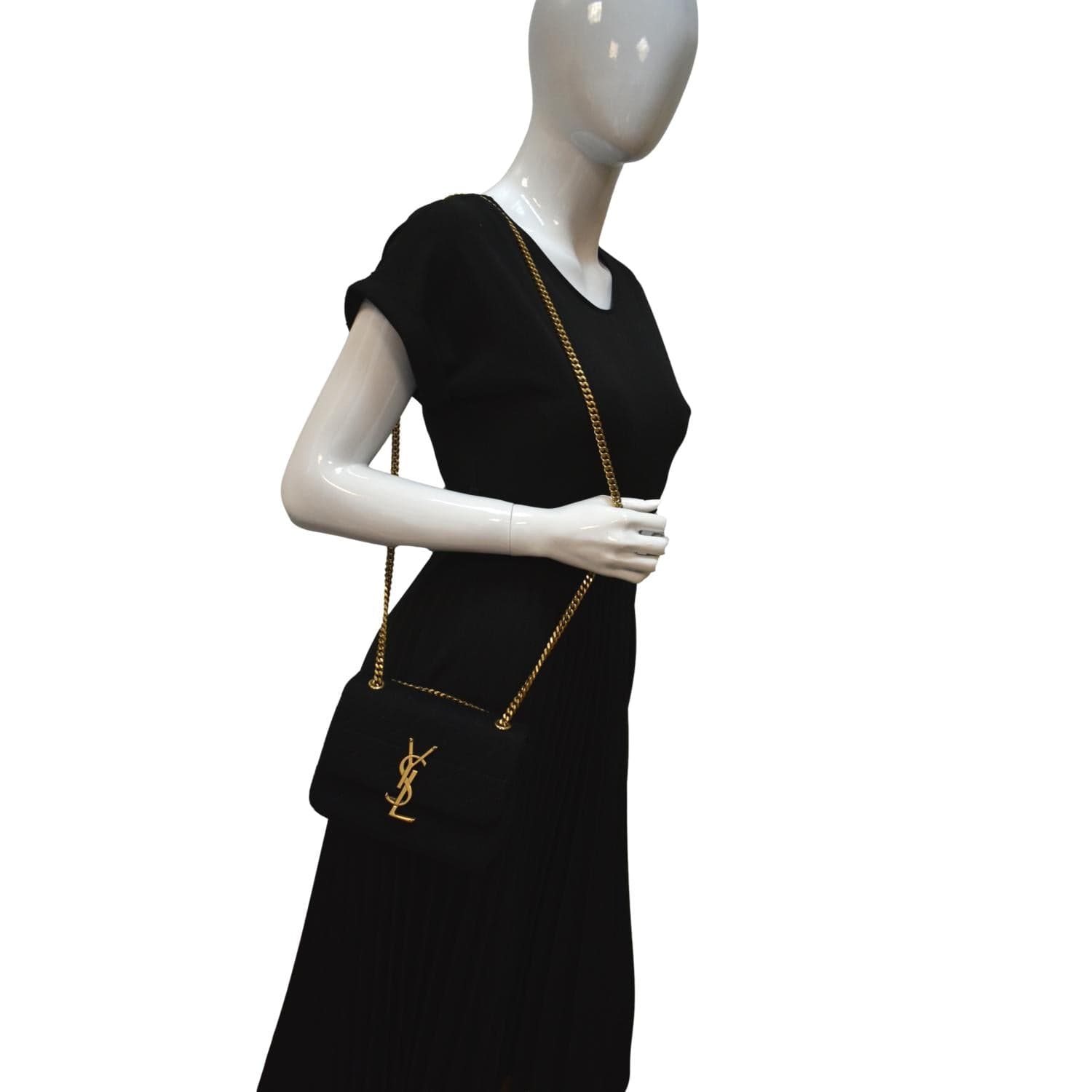 YSL Saint Laurent Yves Jamie Carre Rive Gauche Wool Bag Black Mini Chain Shoulder Bag