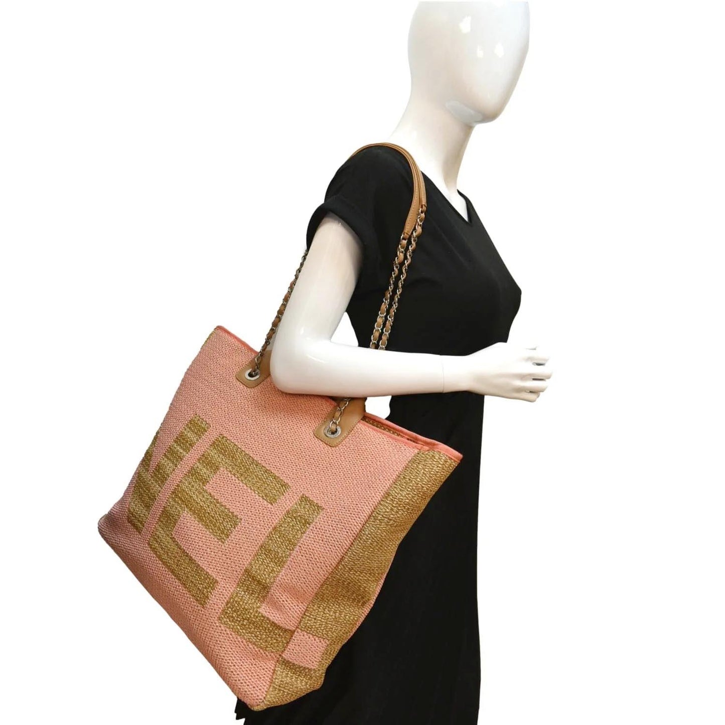 Chanel Deauville Raffia Shopping Pink Travel Bag