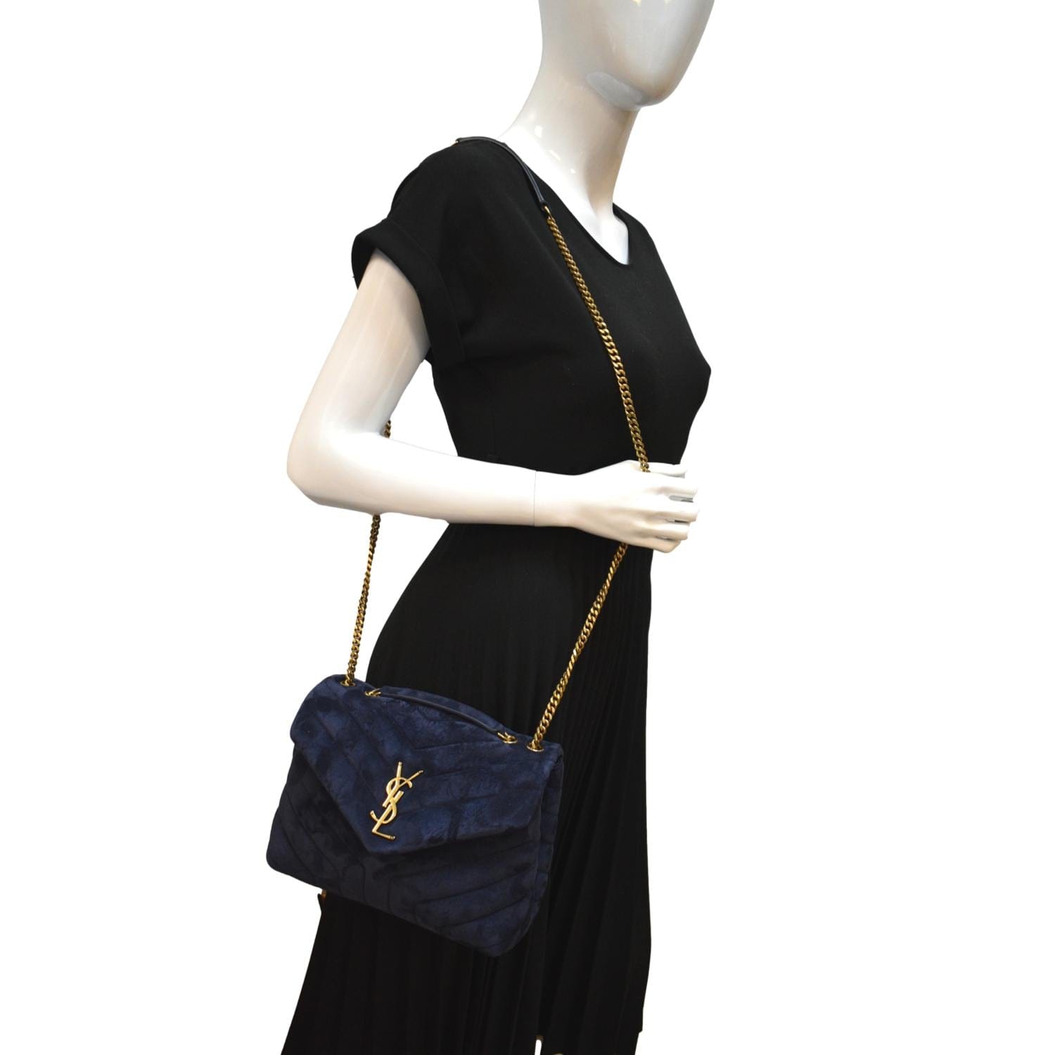 YSL Saint Laurent Yves Loulou Velvet Shoulder Bag Blue Small