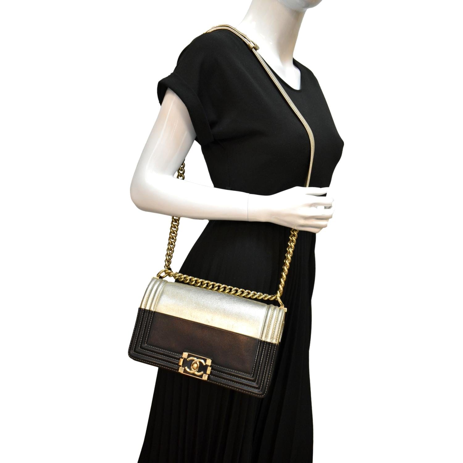Chanel Boy Bicolor Leather Black Gold Travel Bag