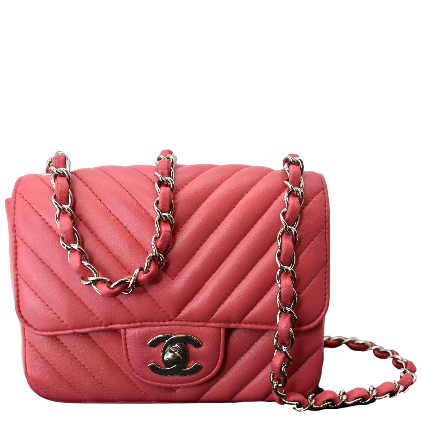 Chanel Classic Square Chevron Leather Pink Travel Bag