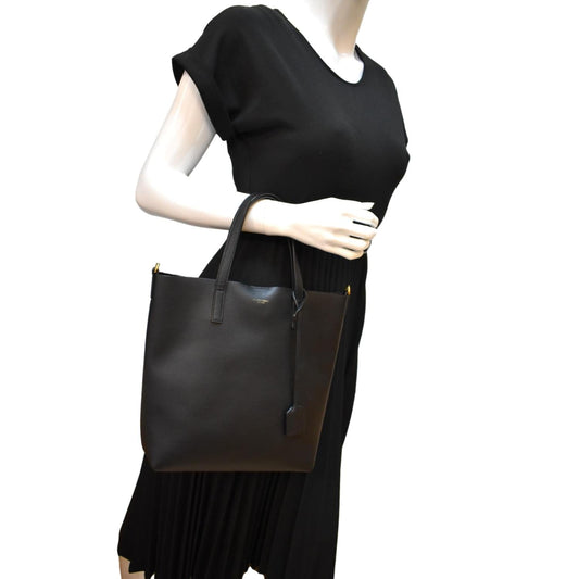 YSL Saint Laurent Yves Supple Shopping Tote Bag Leather Black Toy