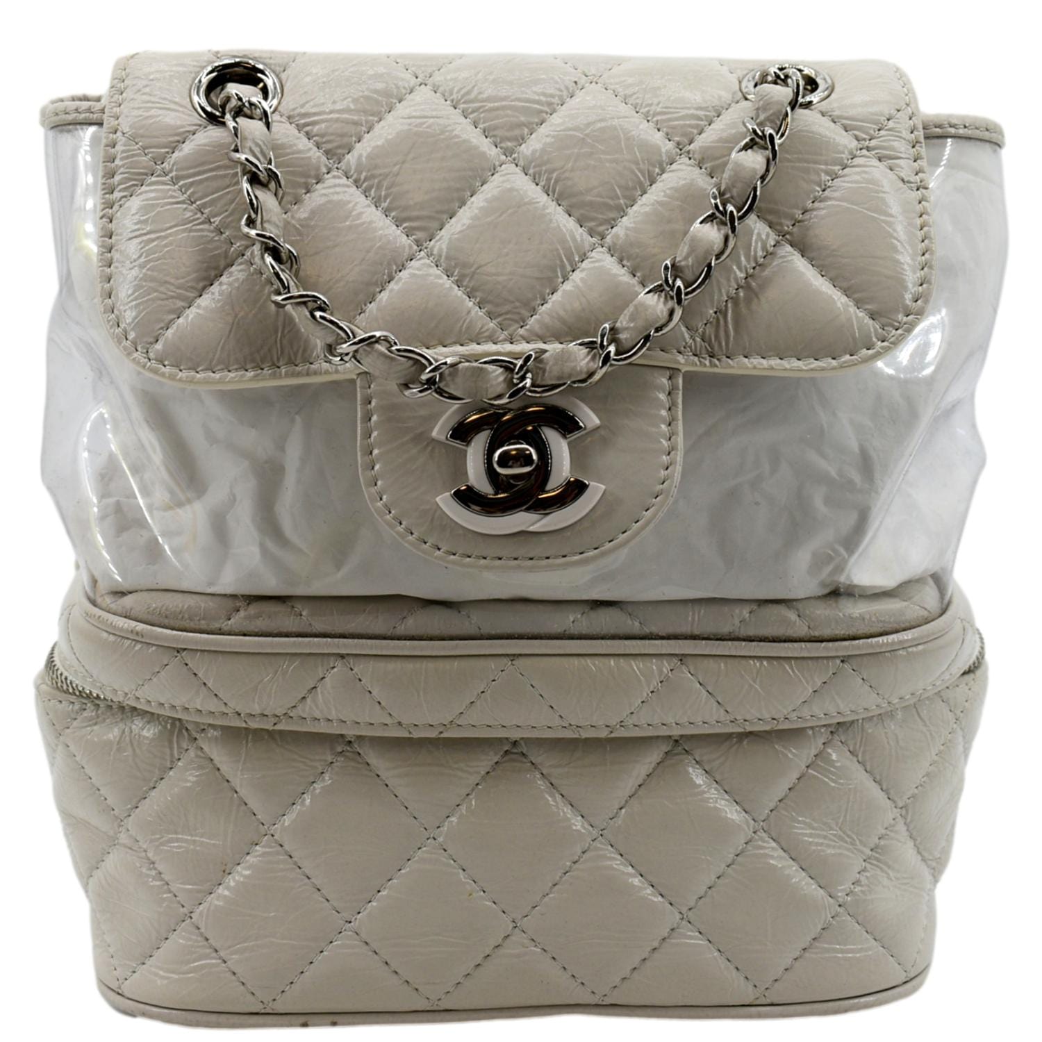 Chanel Crumpled Quilted PVC Backpack Calfskin White Travel Bag