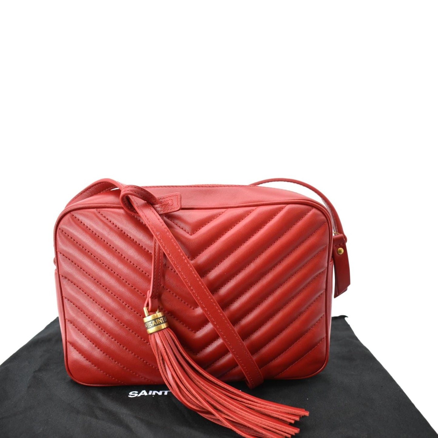 YSL Saint Laurent Yves Lou Chevron Camera Crossbody Bag Leather Red Chevron Camera Bag