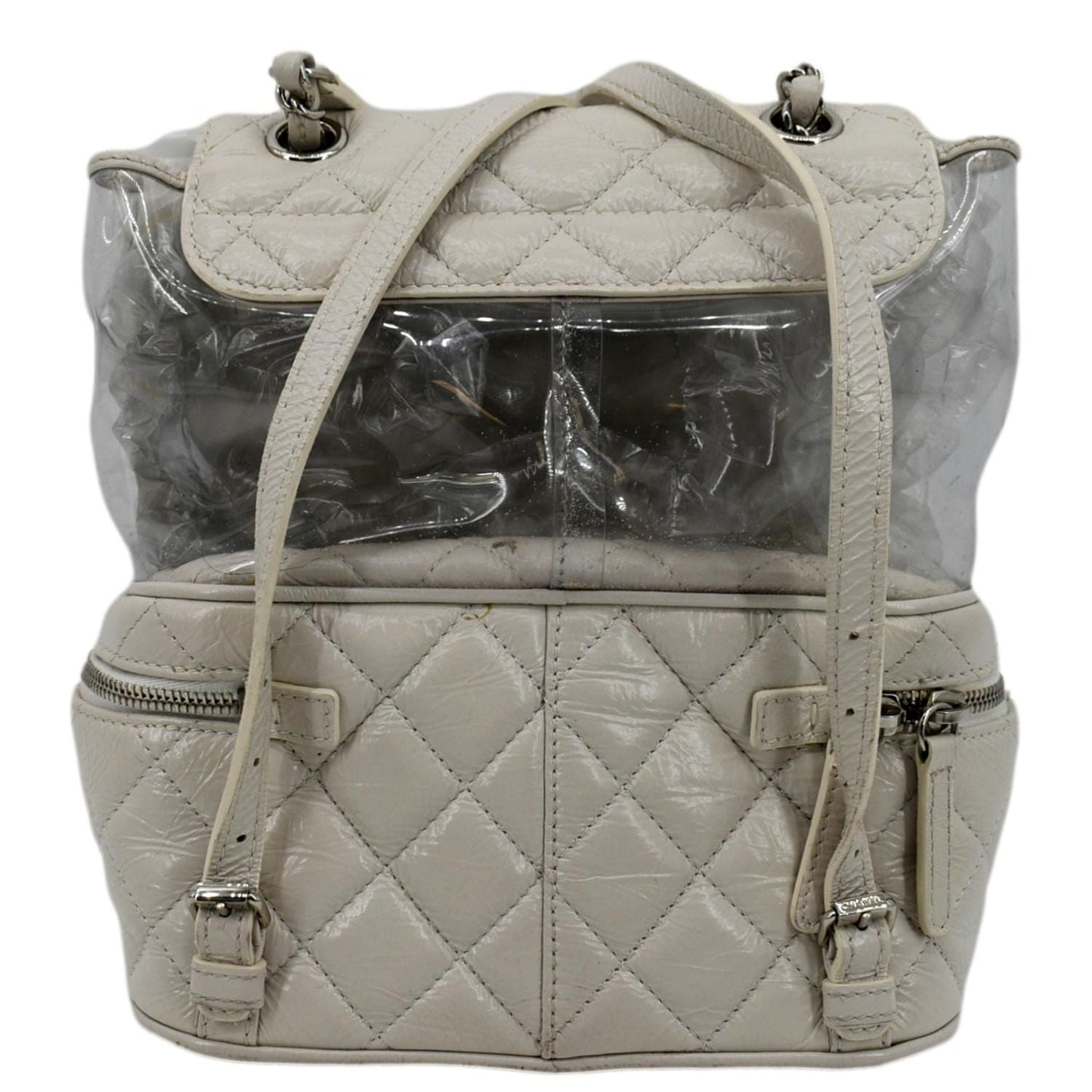 Chanel Crumpled Quilted PVC Backpack Calfskin White Travel Bag