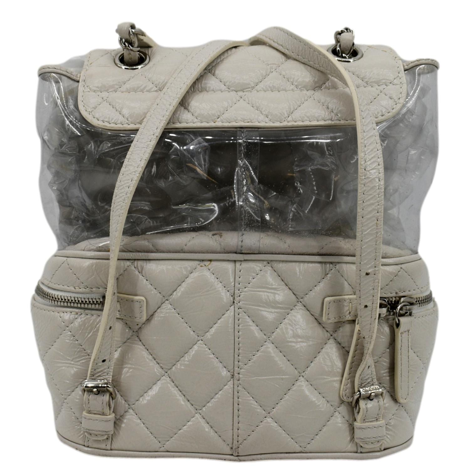 Chanel Crumpled Quilted PVC Backpack Calfskin White Travel Bag