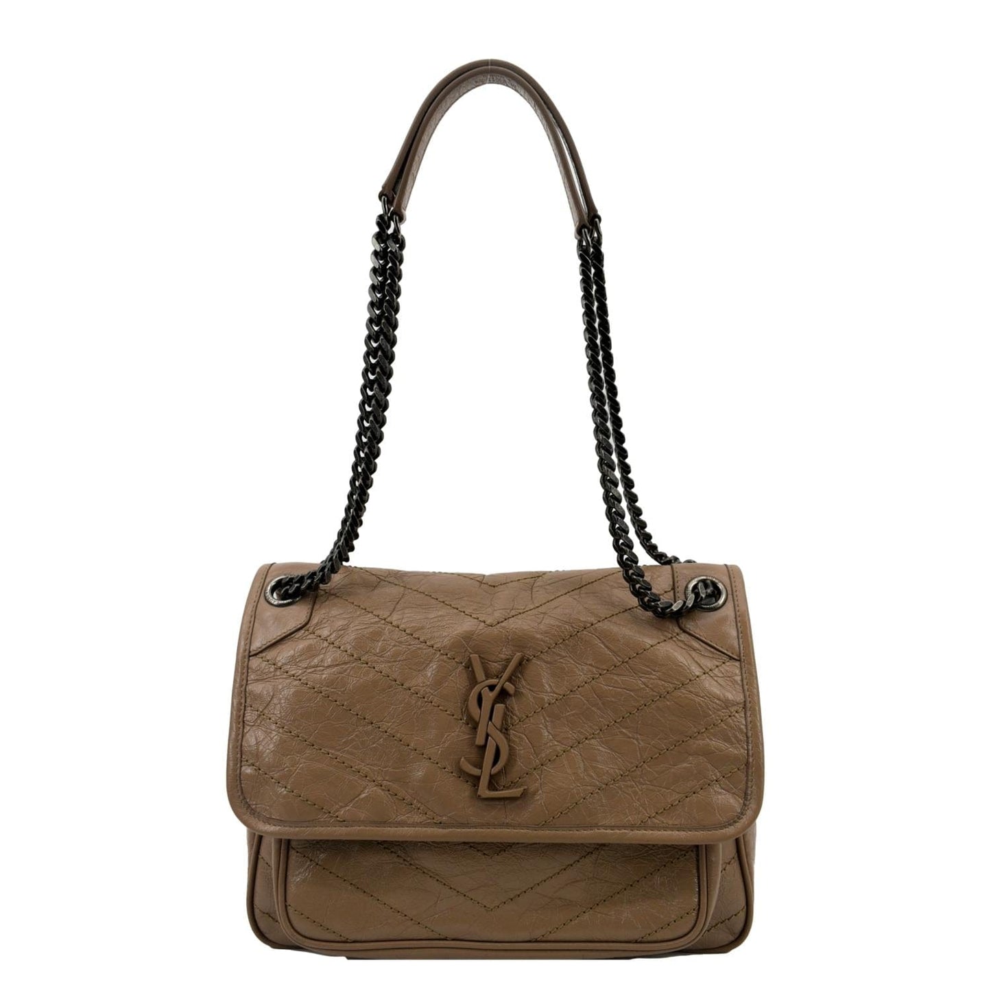 YSL Saint Laurent Saint Niki Crossbody Bag Greyish Leather Brown