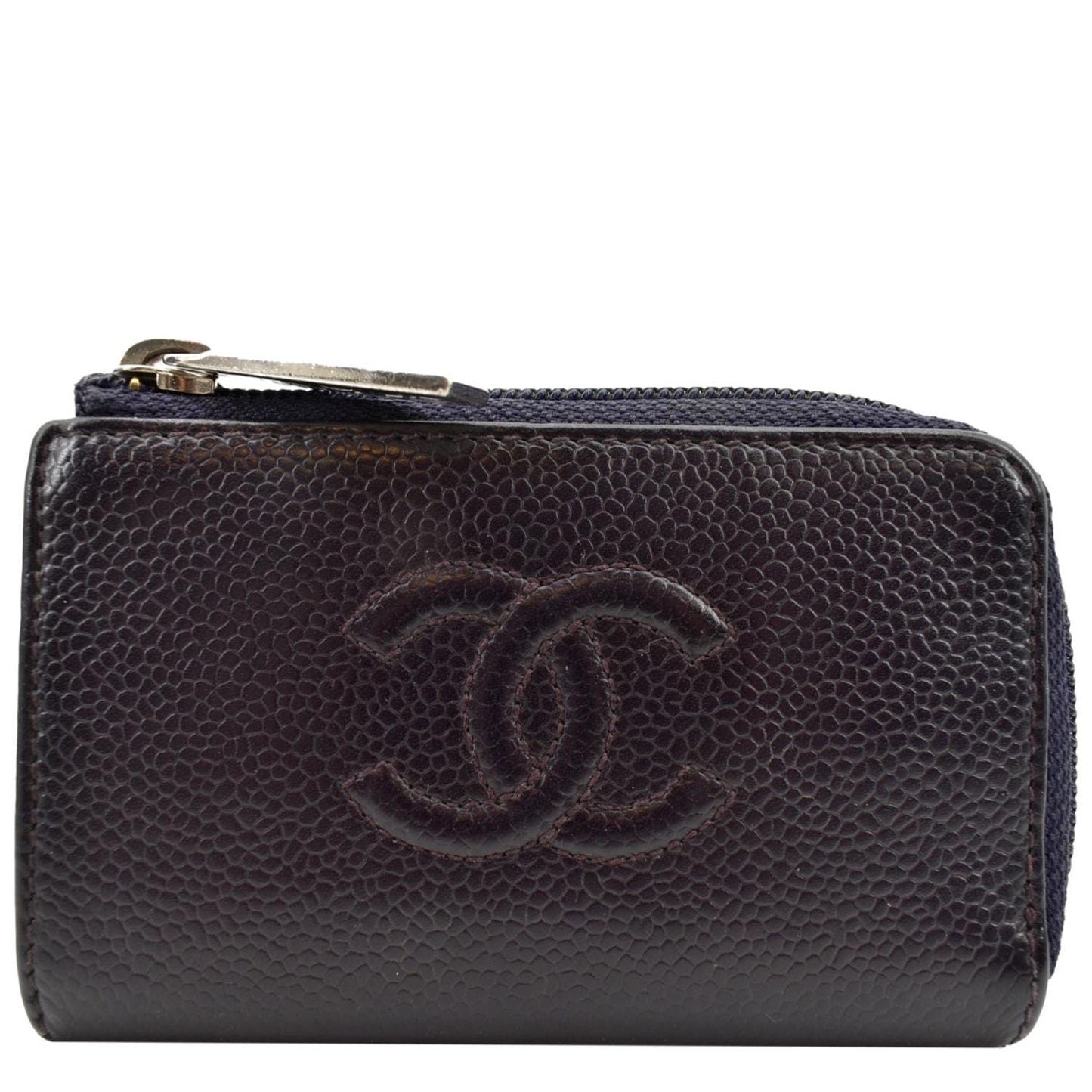 Chanel O Timeless Caviar Purse Purple Leather Key Pouch Wallet Case