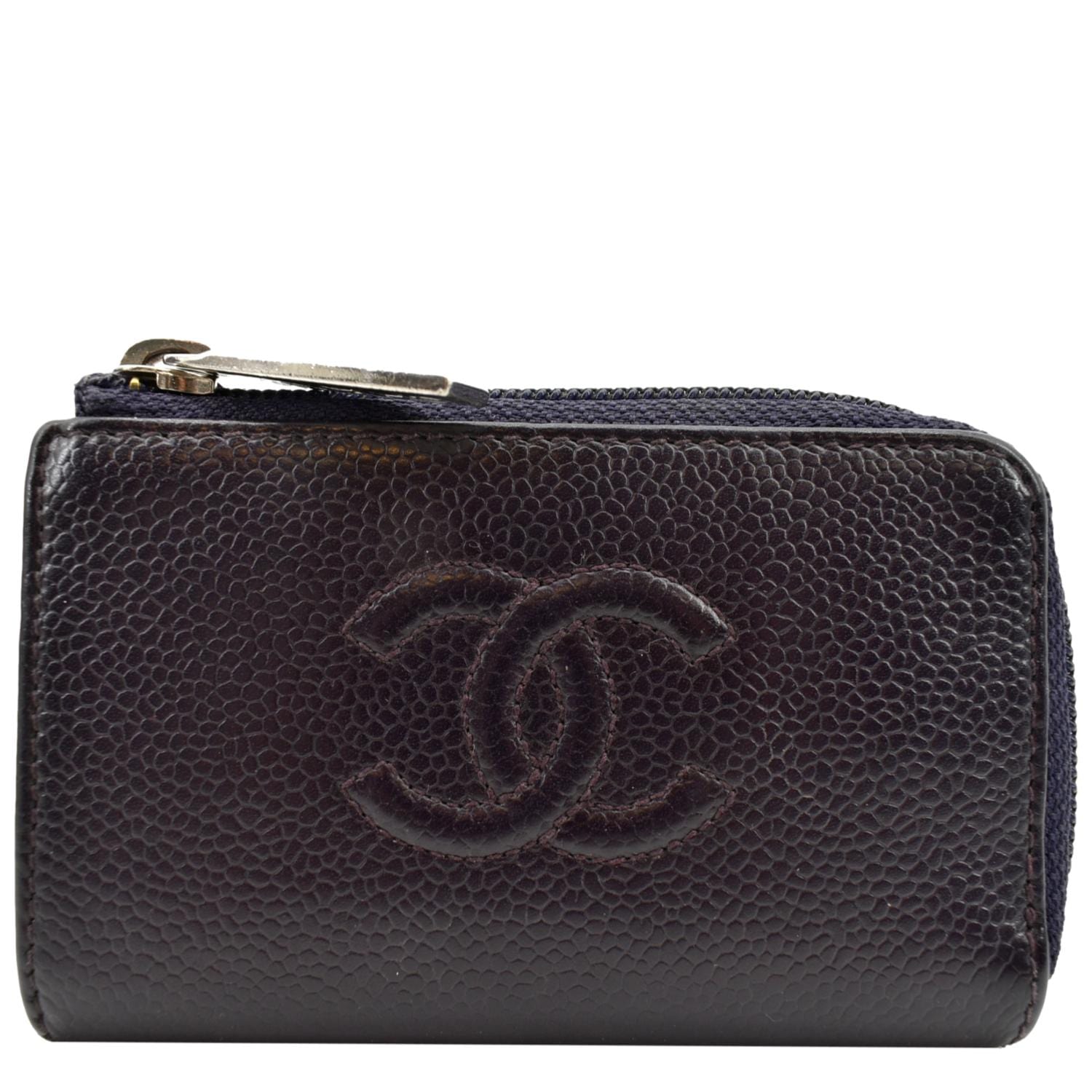 Chanel O Timeless Caviar Purse Purple Leather Key Pouch Wallet Case