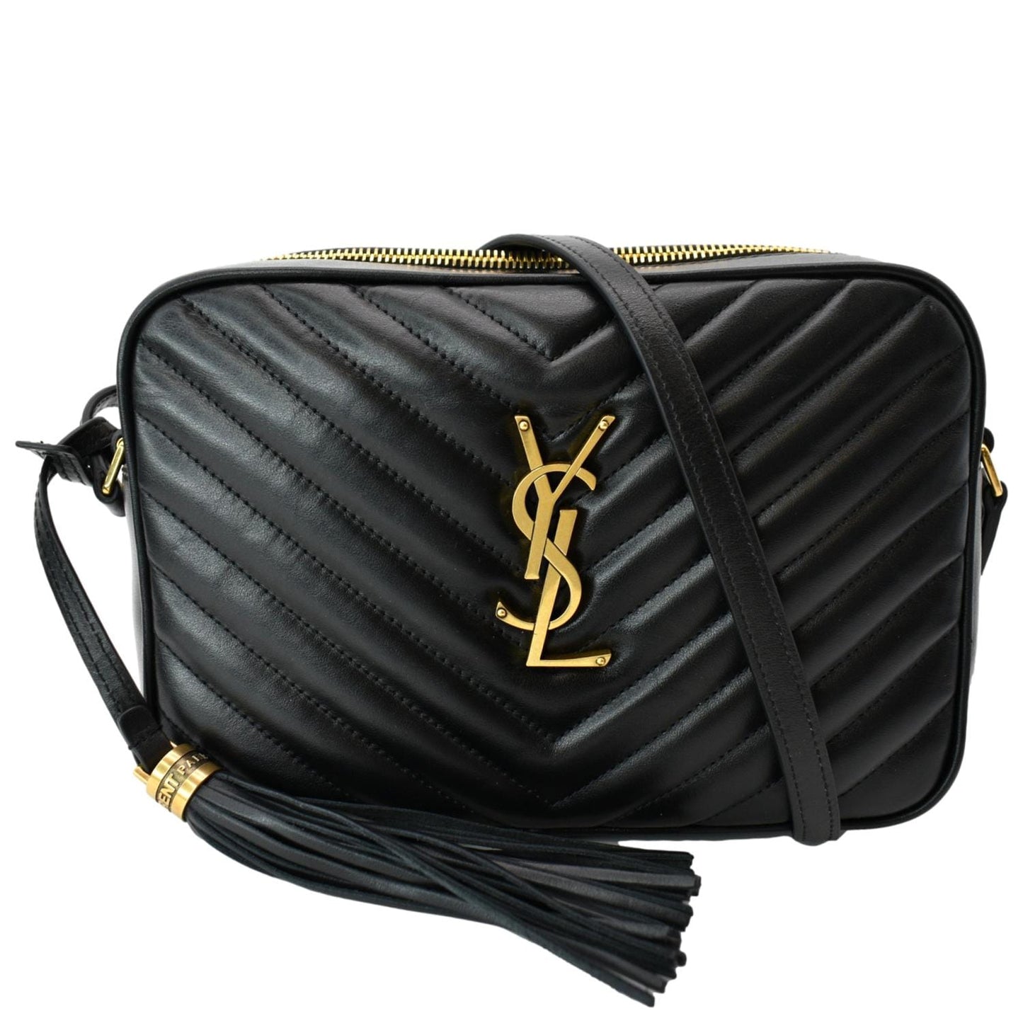 YSL Saint Laurent Yves Lou Chevron Camera Crossbody Bag Leather Black 4