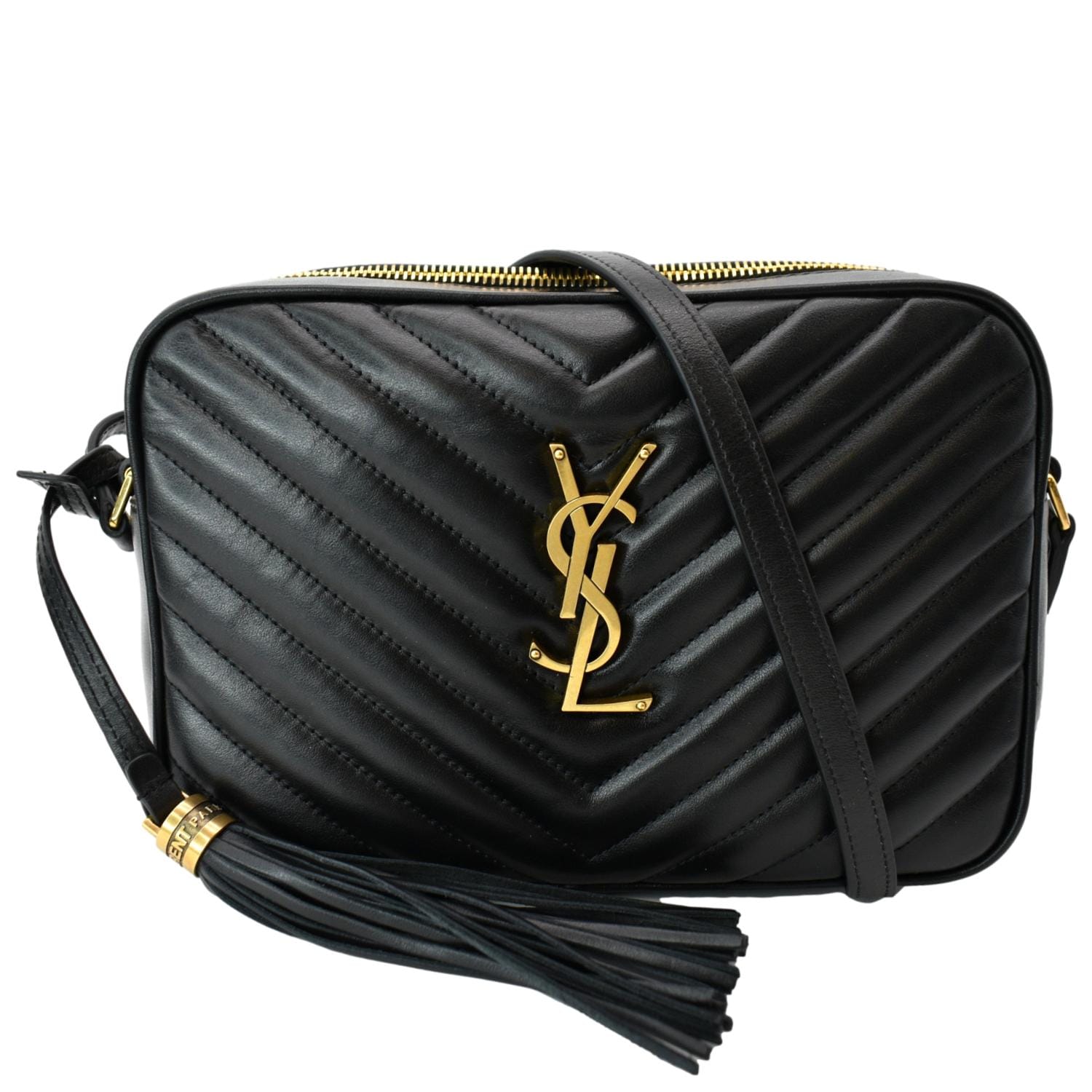YSL Saint Laurent Yves Lou Chevron Camera Crossbody Bag Leather Black 4