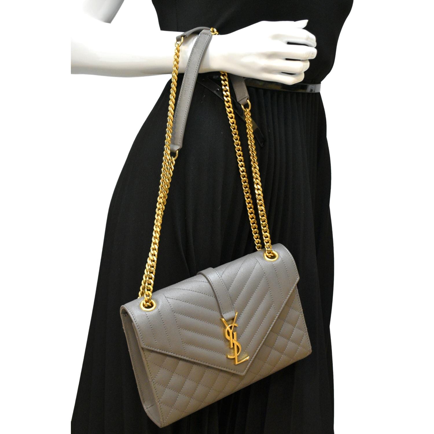 YSL Saint Laurent Saint Envelope Crossbody Bag Gray Leather Matelasse