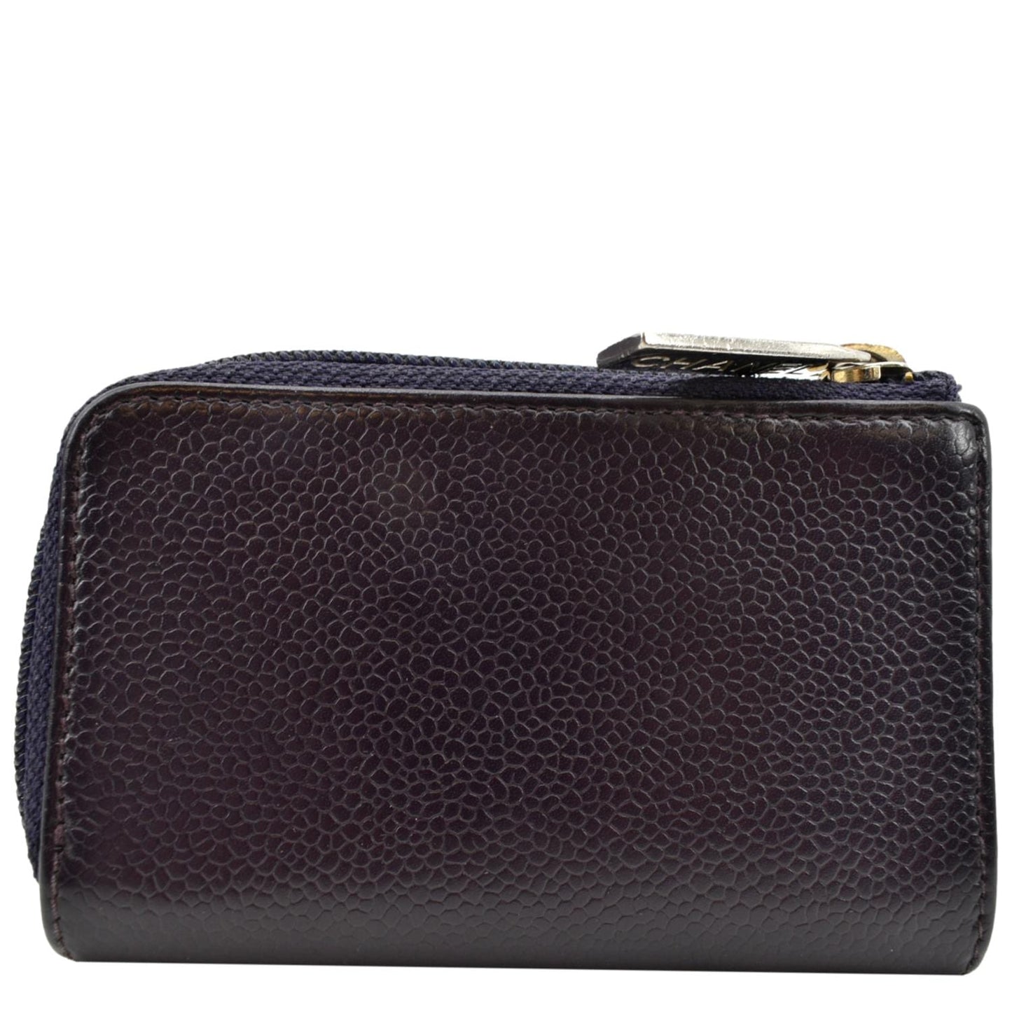 Chanel O Timeless Caviar Purse Purple Leather Key Pouch Wallet Case