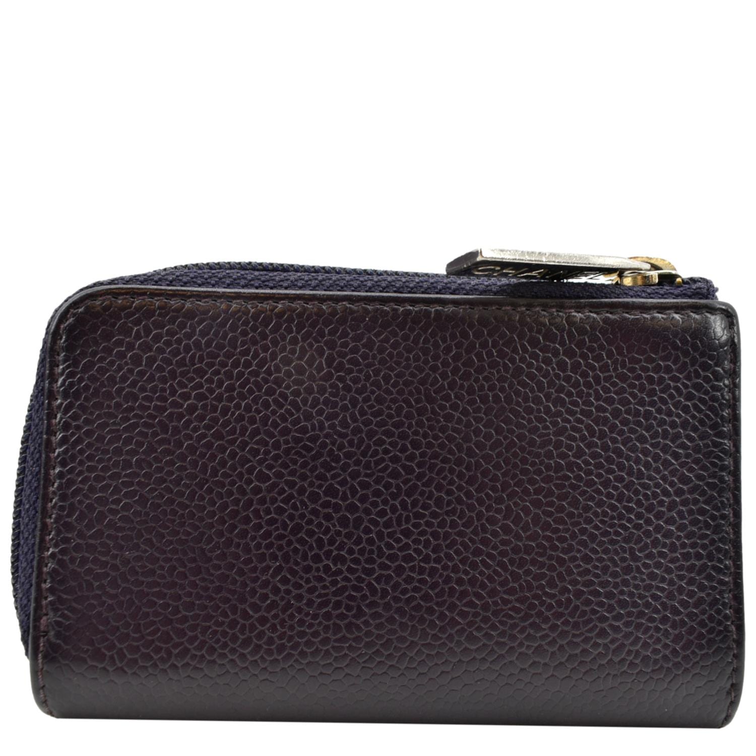 Chanel O Timeless Caviar Purse Purple Leather Key Pouch Wallet Case