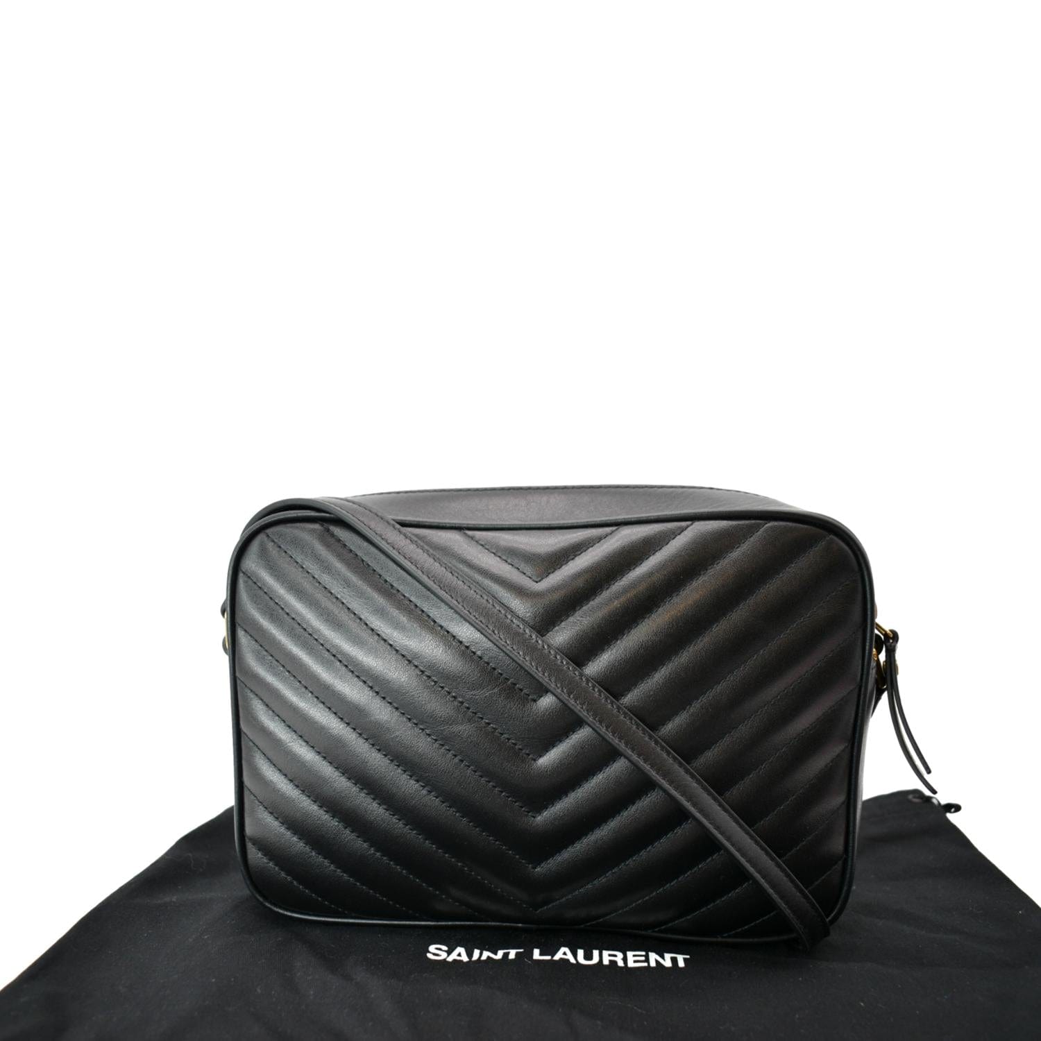 YSL Saint Laurent Yves Lou Chevron Camera Crossbody Bag Leather Black 4