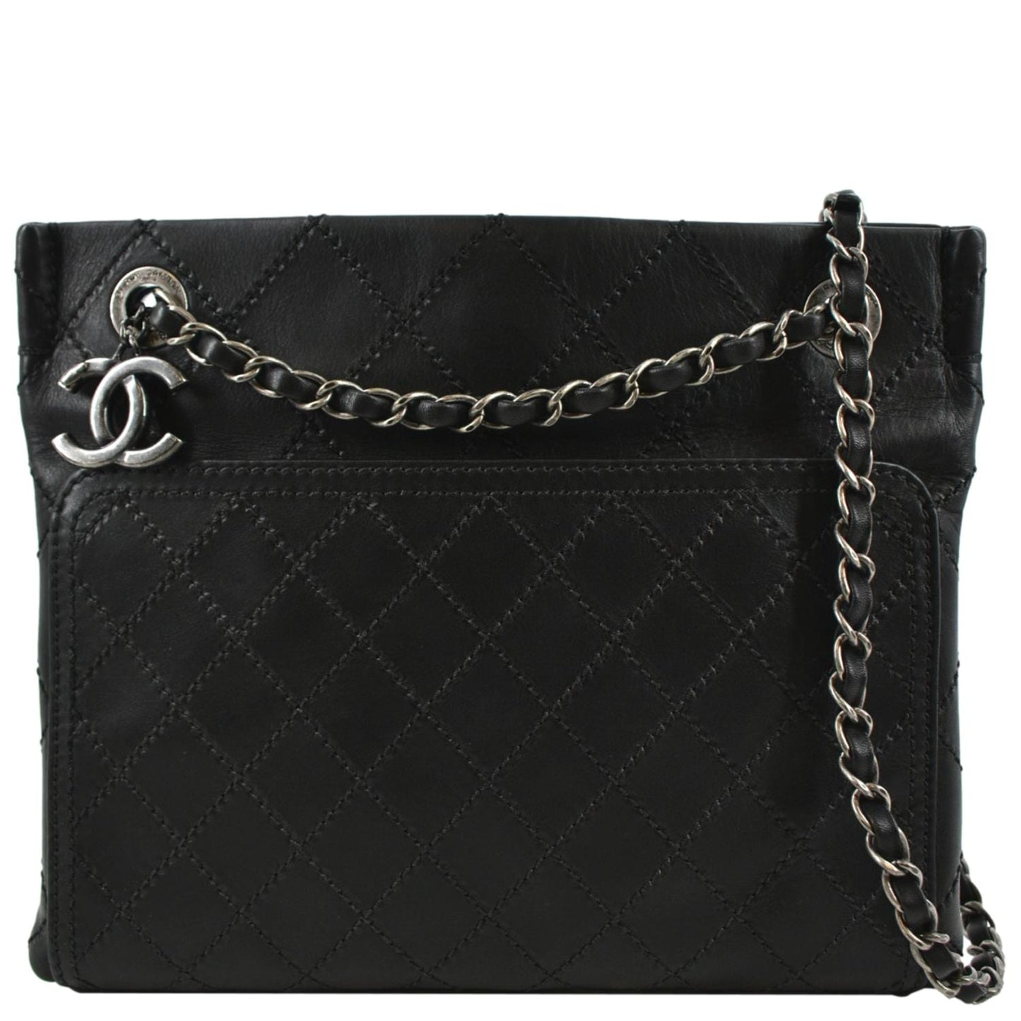 Chanel Stitched CC Pocket Leather Black Travel Bag