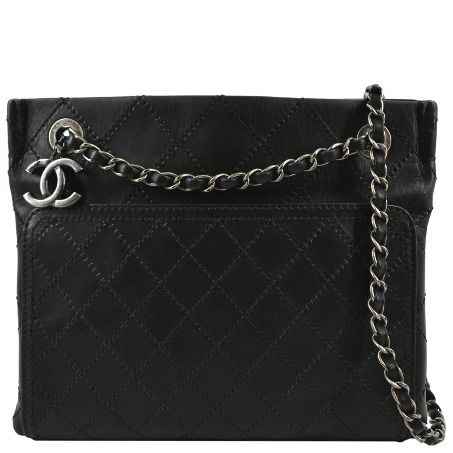 Chanel Stitched CC Pocket Leather Black Travel Bag