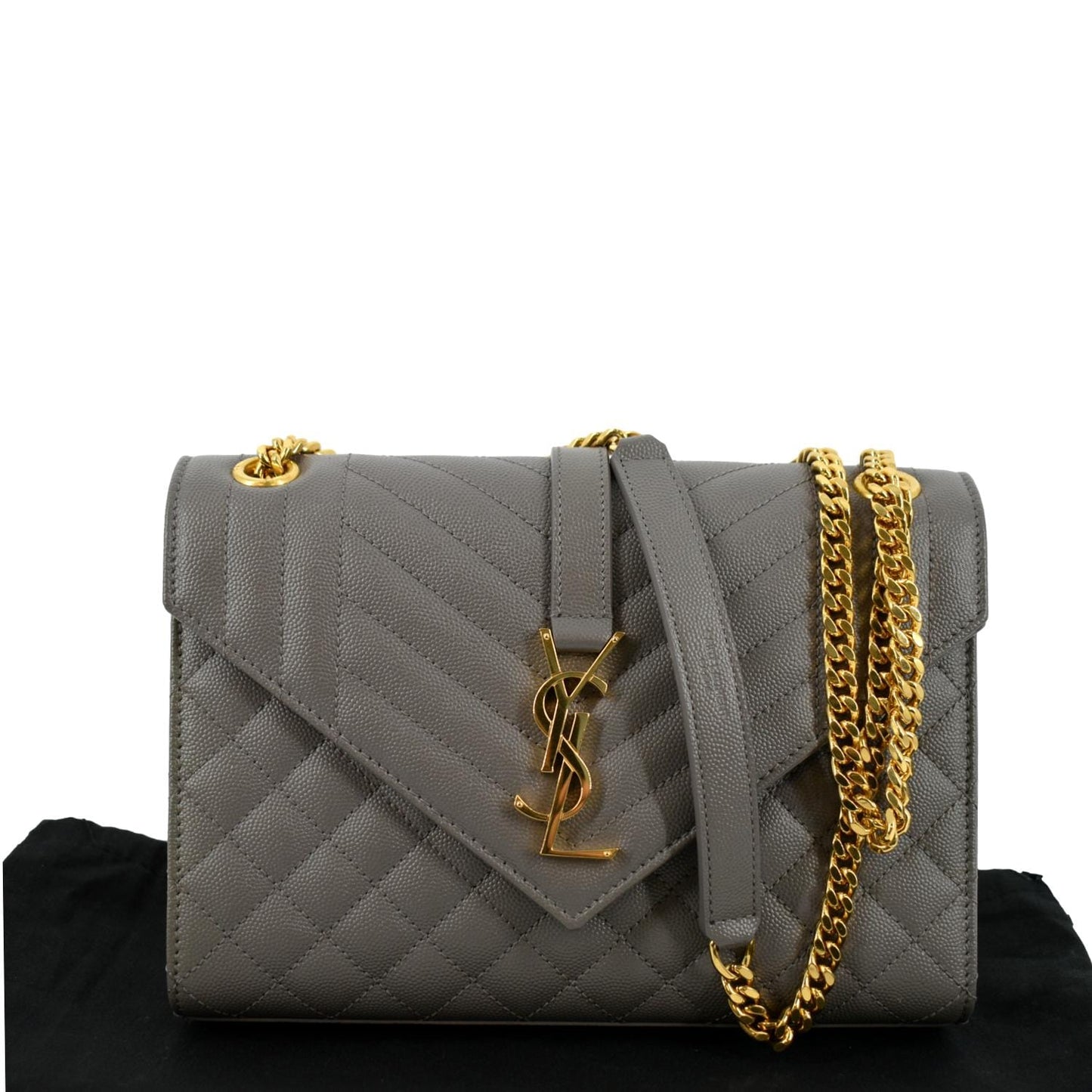 YSL Saint Laurent Yves Envelope Crossbody Bag Leather Matelasse Gray