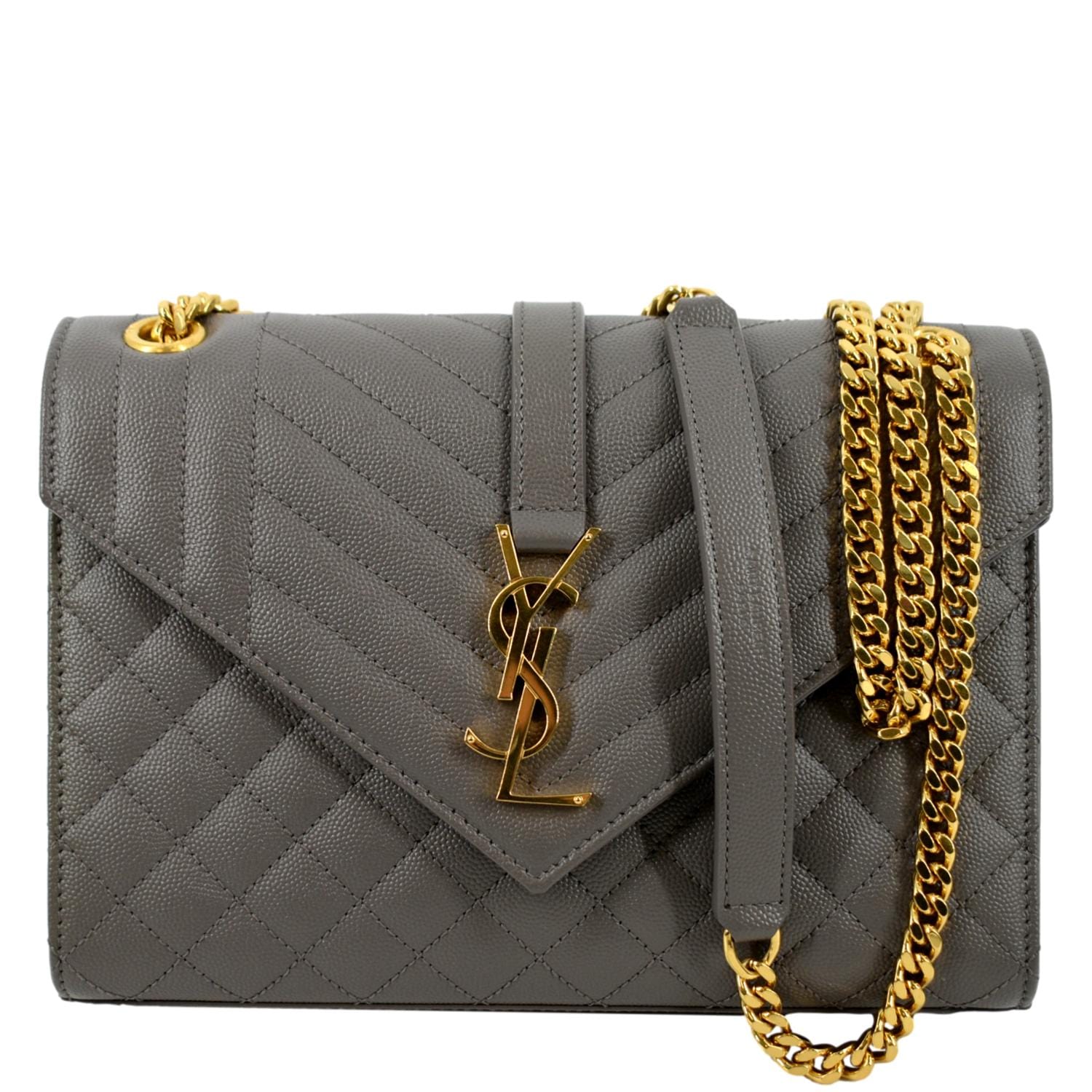 YSL Saint Laurent Saint Envelope Crossbody Bag Gray Leather Matelasse