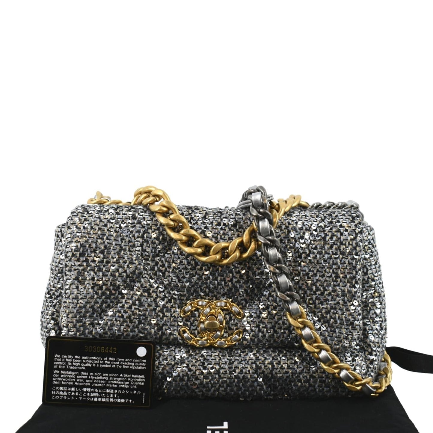 Louis Vuitton CHANEL 19 Flap Sequin Silver Travel Bag