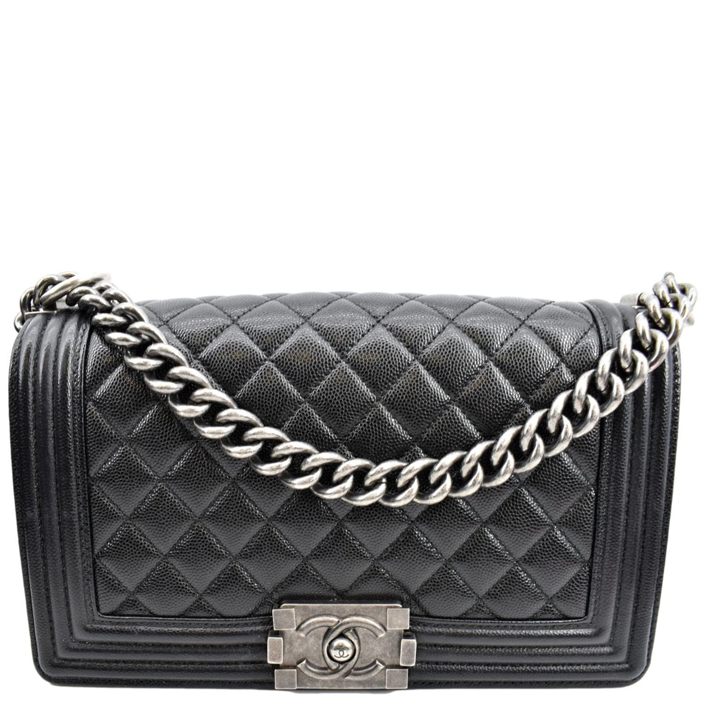 Chanel Boy Flap Caviar Leather Black Travel Bag Bag Black