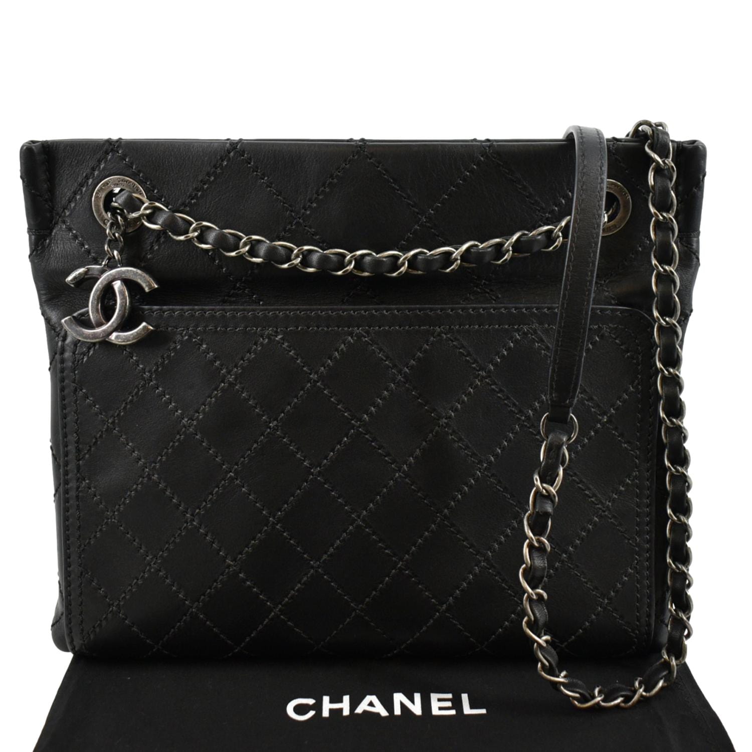 Chanel Stitched CC Pocket Leather Black Travel Bag