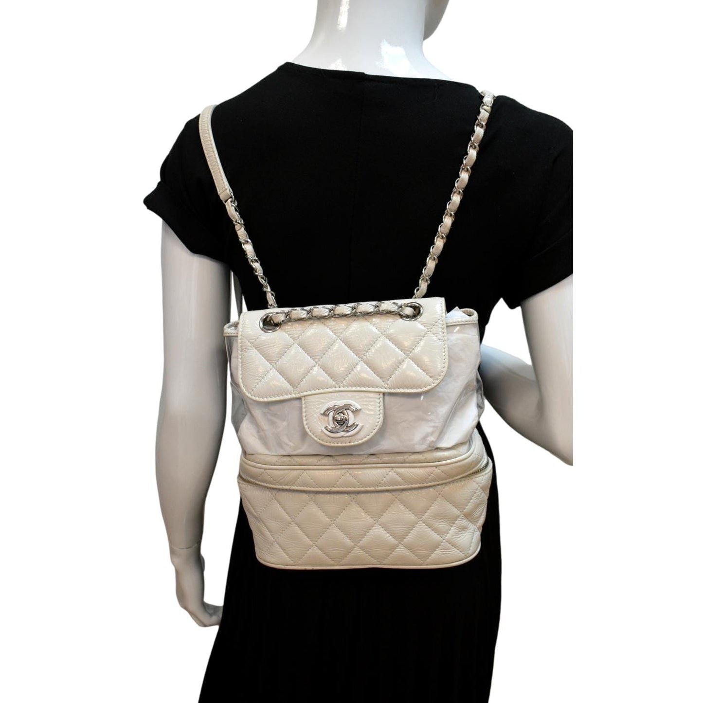 Chanel Crumpled Quilted PVC Backpack Calfskin White Travel Bag