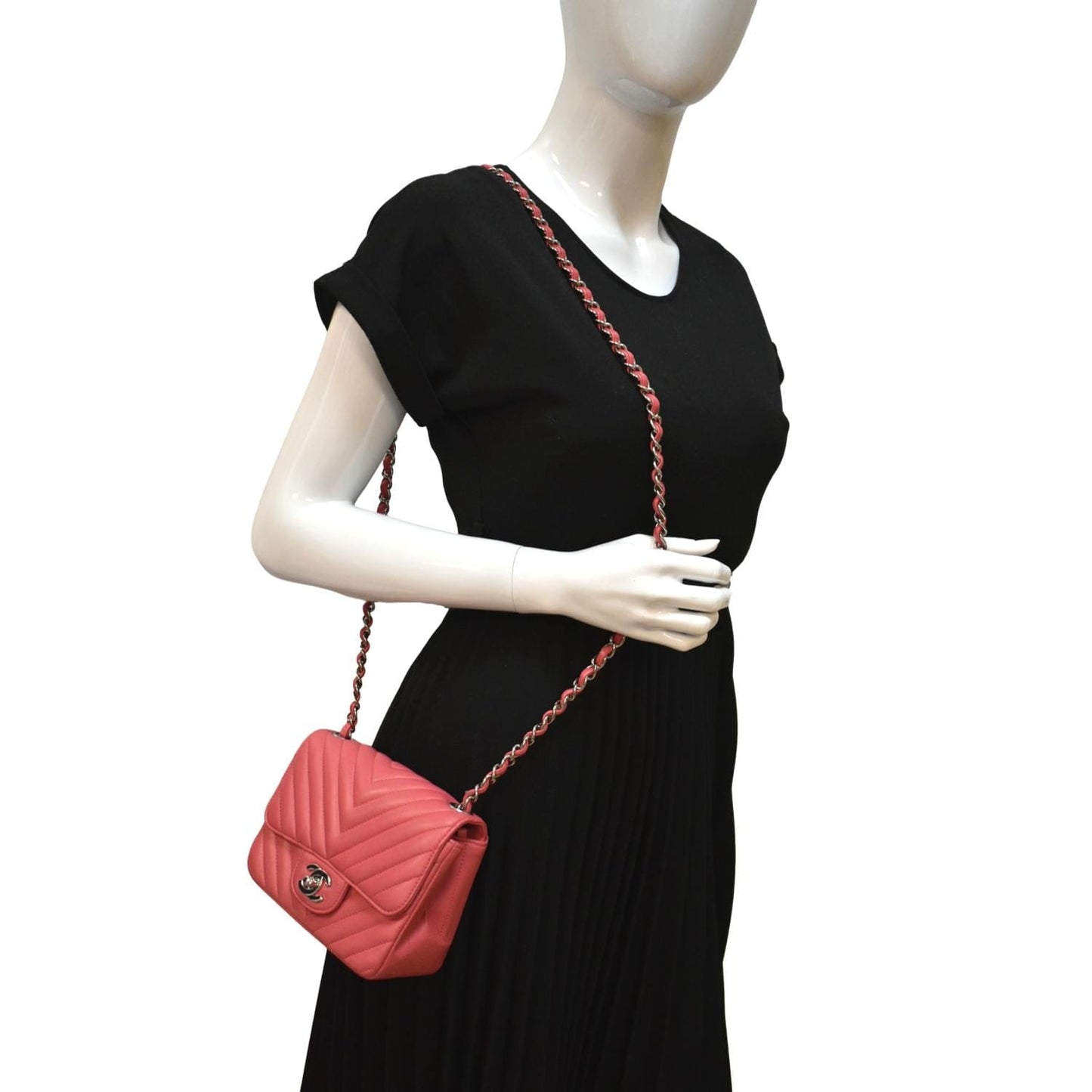 Chanel Classic Square Chevron Leather Pink Travel Bag