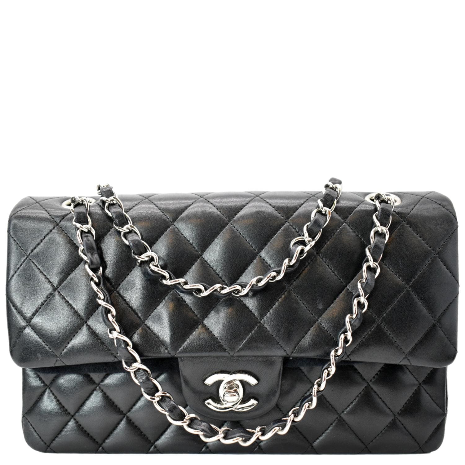 Chanel Double Flap Leather Lambskin Black Travel Bag