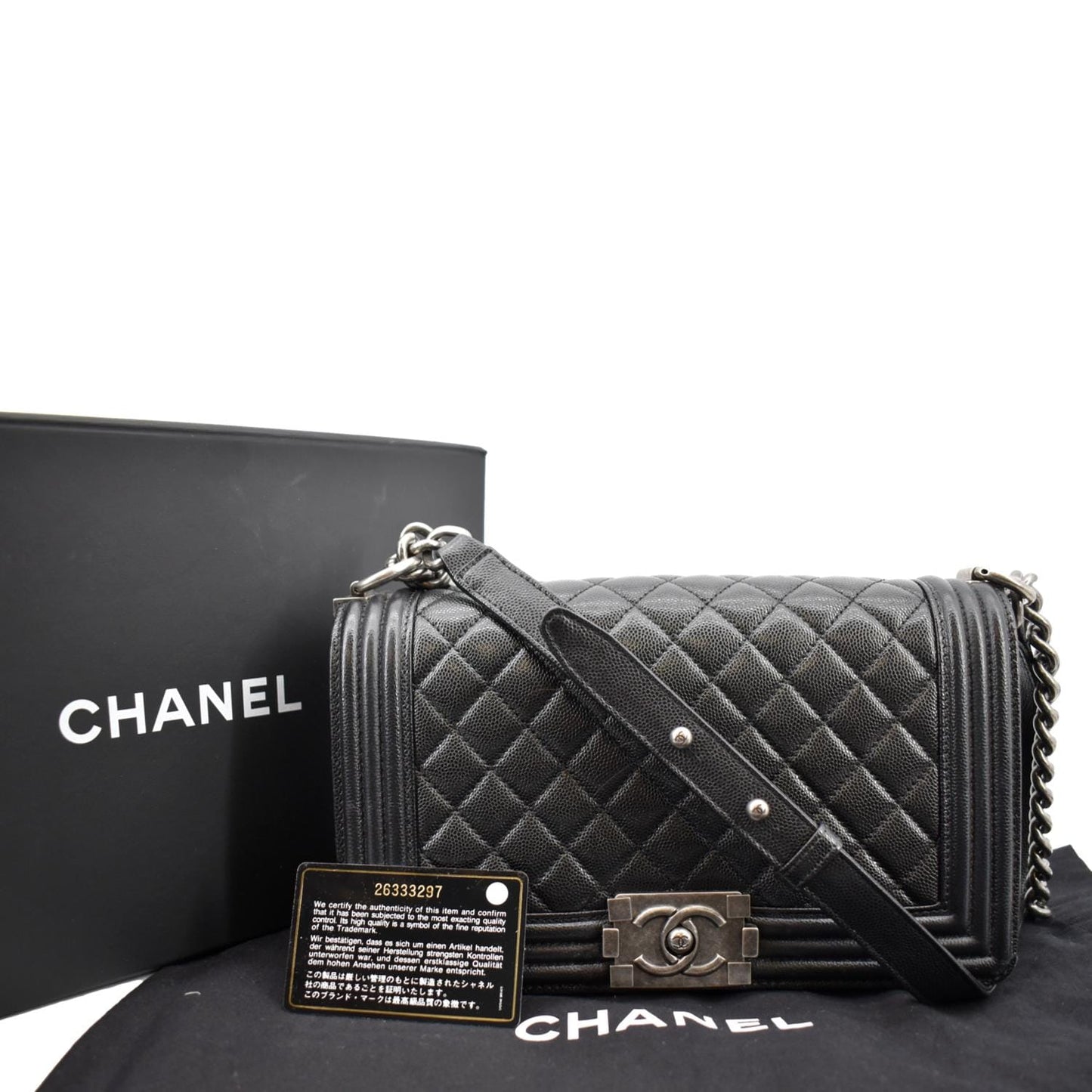 Chanel Boy Flap Caviar Leather Black Travel Bag Bag Black