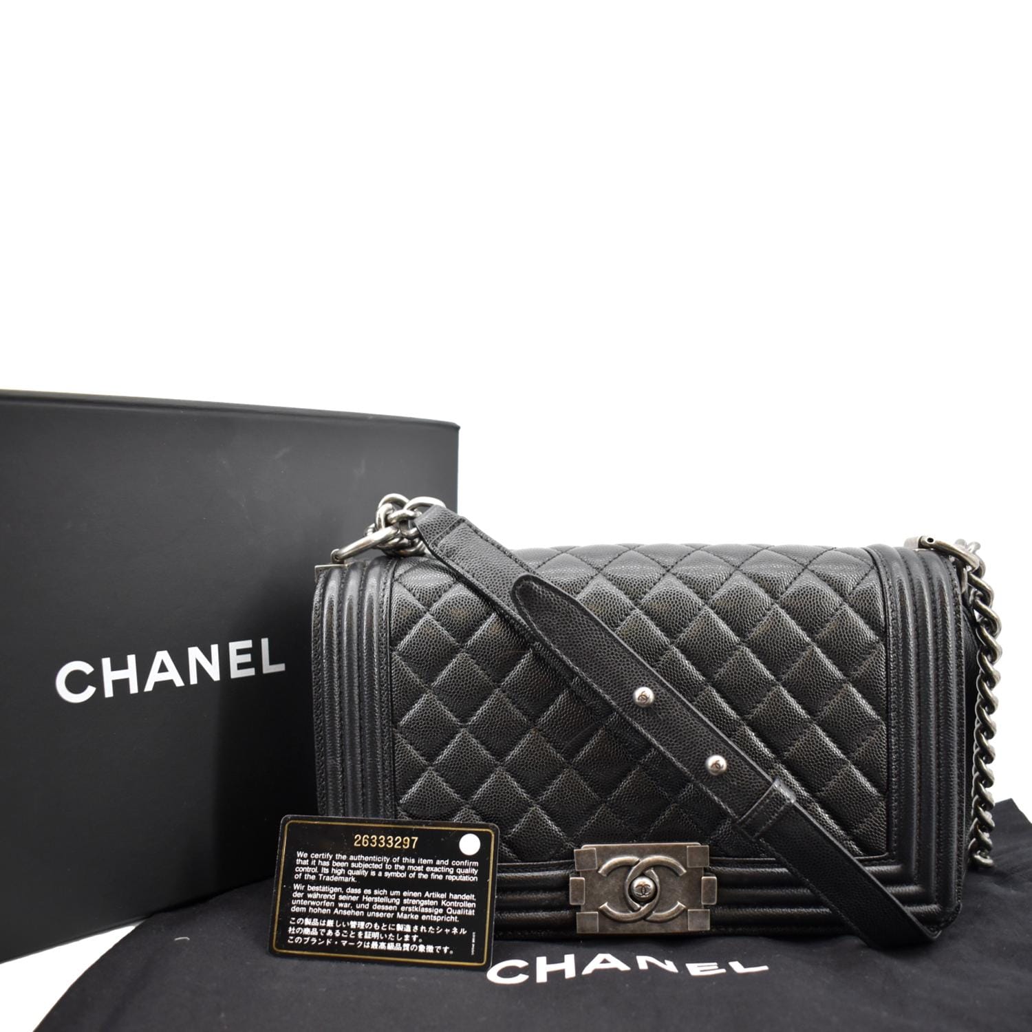 Chanel Boy Flap Caviar Leather Black Travel Bag Bag Black